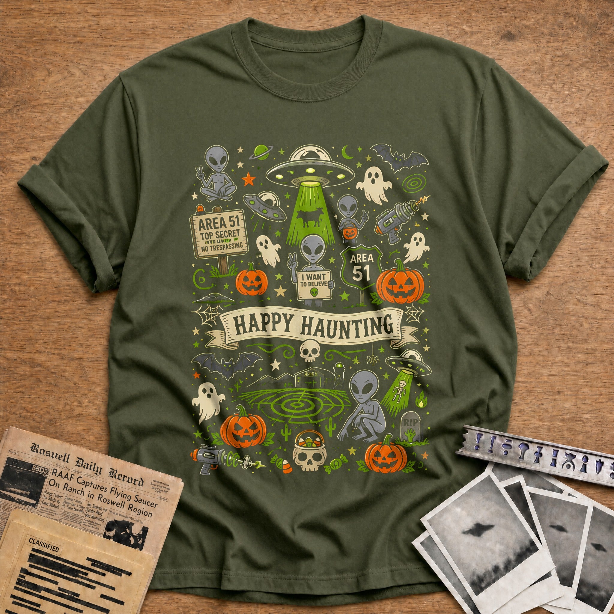 Happy Haunting Doodle 86 - Military Green