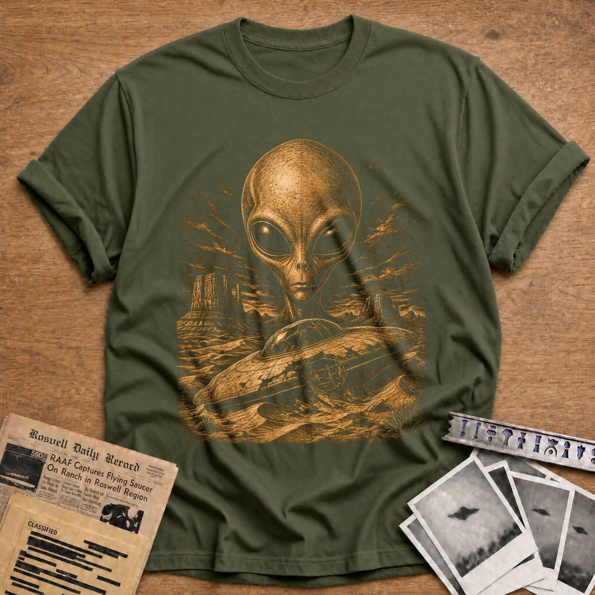 Head Crashed Saucer 76 T-Shirt - Military Green