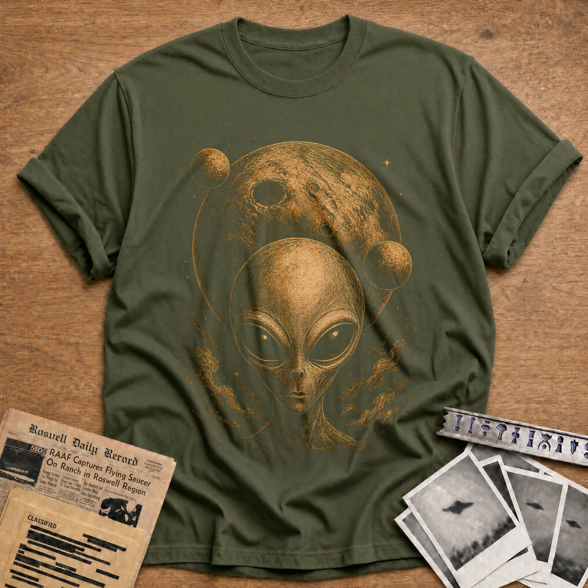 Head Cratered Planet 69 T-Shirt - Military Green