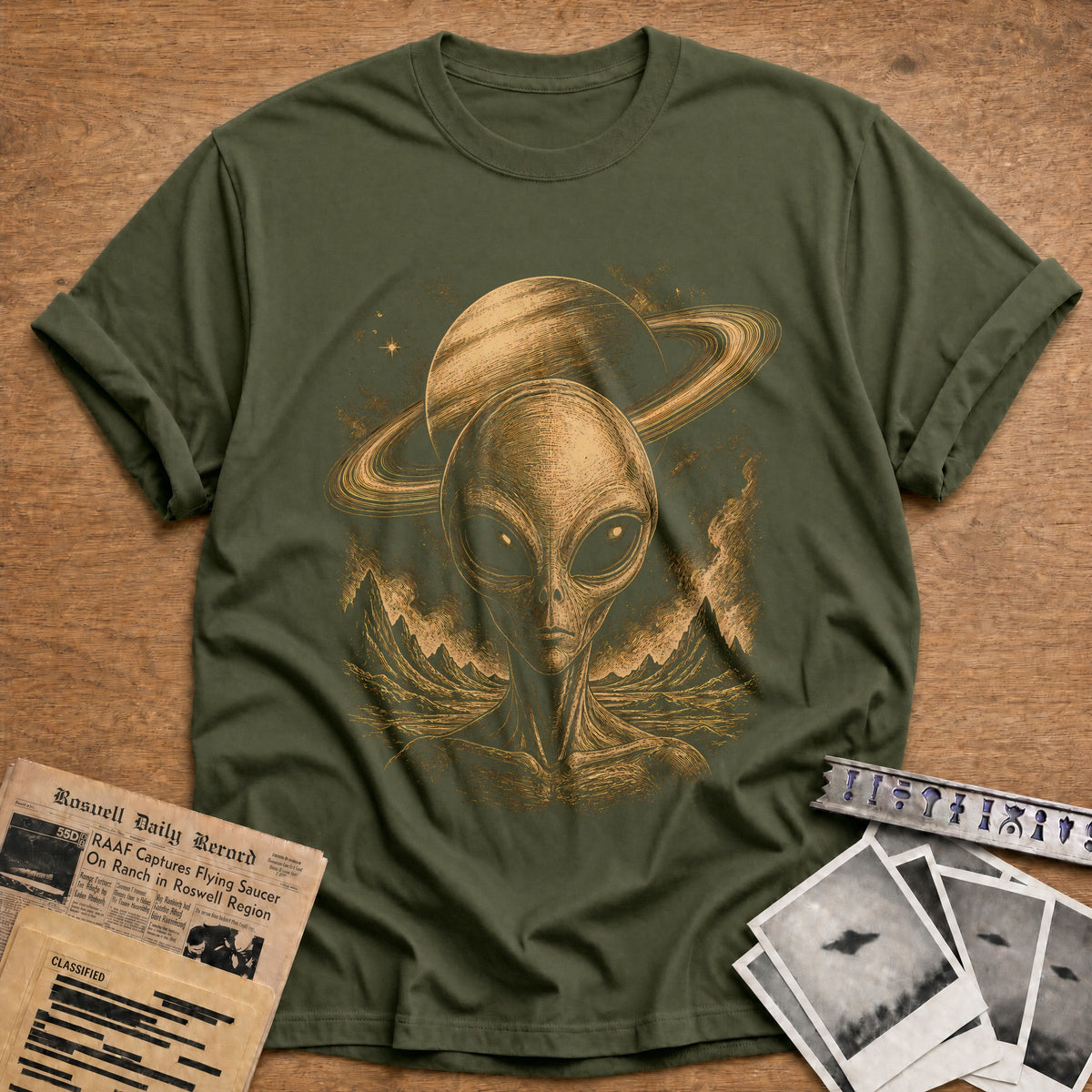 Head Ringed Planet 51 T-Shirt - Military Green