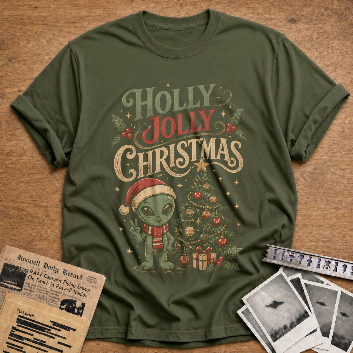 Holly Jolly Christmas 23 T-Shirt - Military Green
