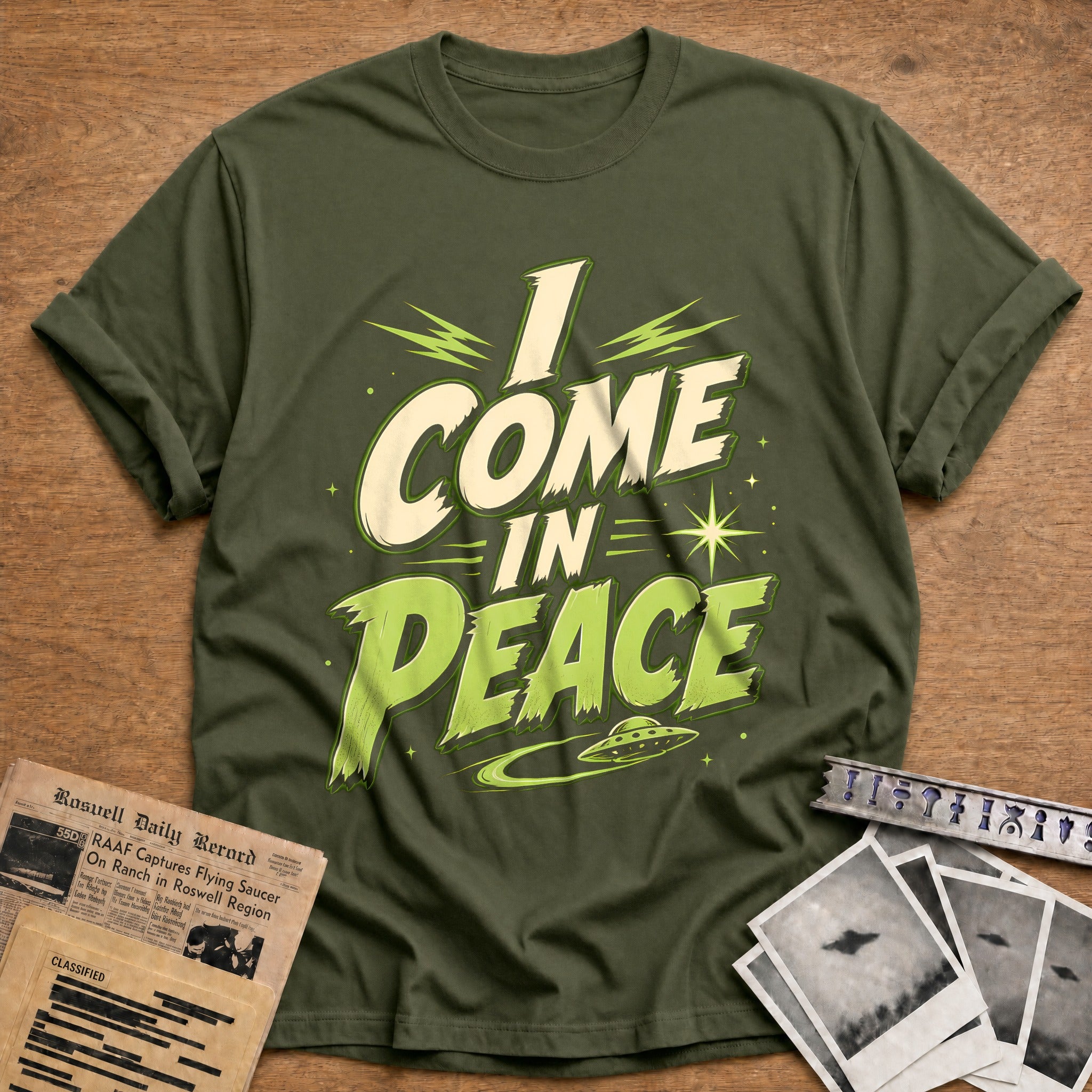 I Come In Peace 41 T-Shirt - Military Green