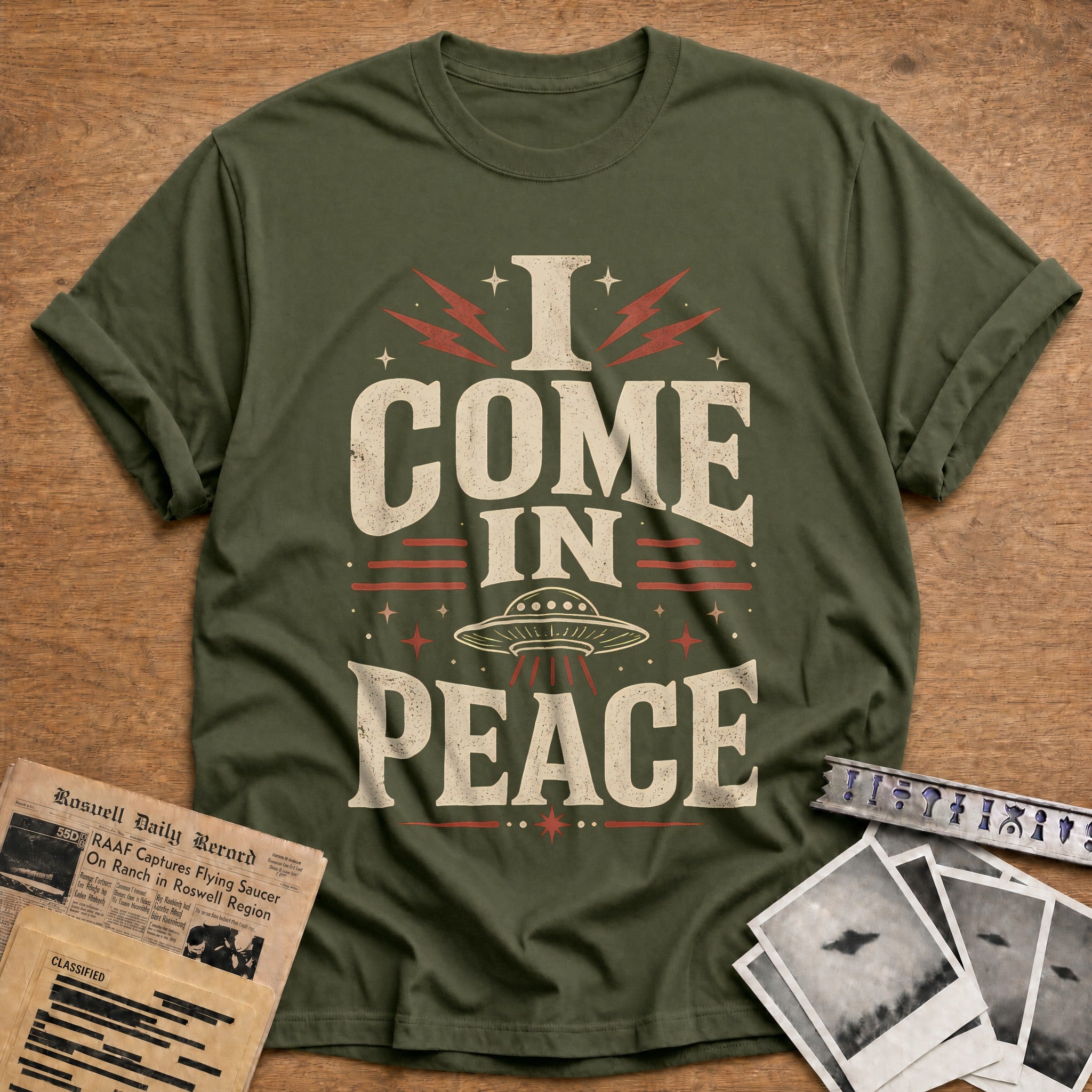 I Come In Peace 60 T-Shirt - Military Green
