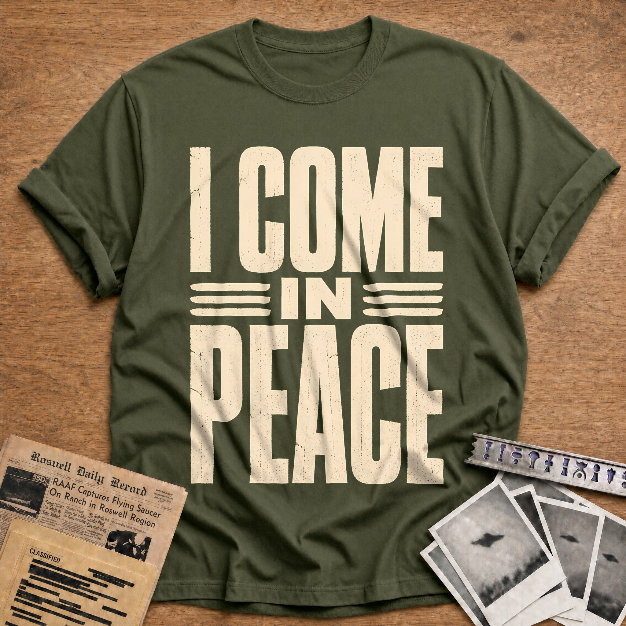 I Come In Peace 77 T-Shirt - Military Green