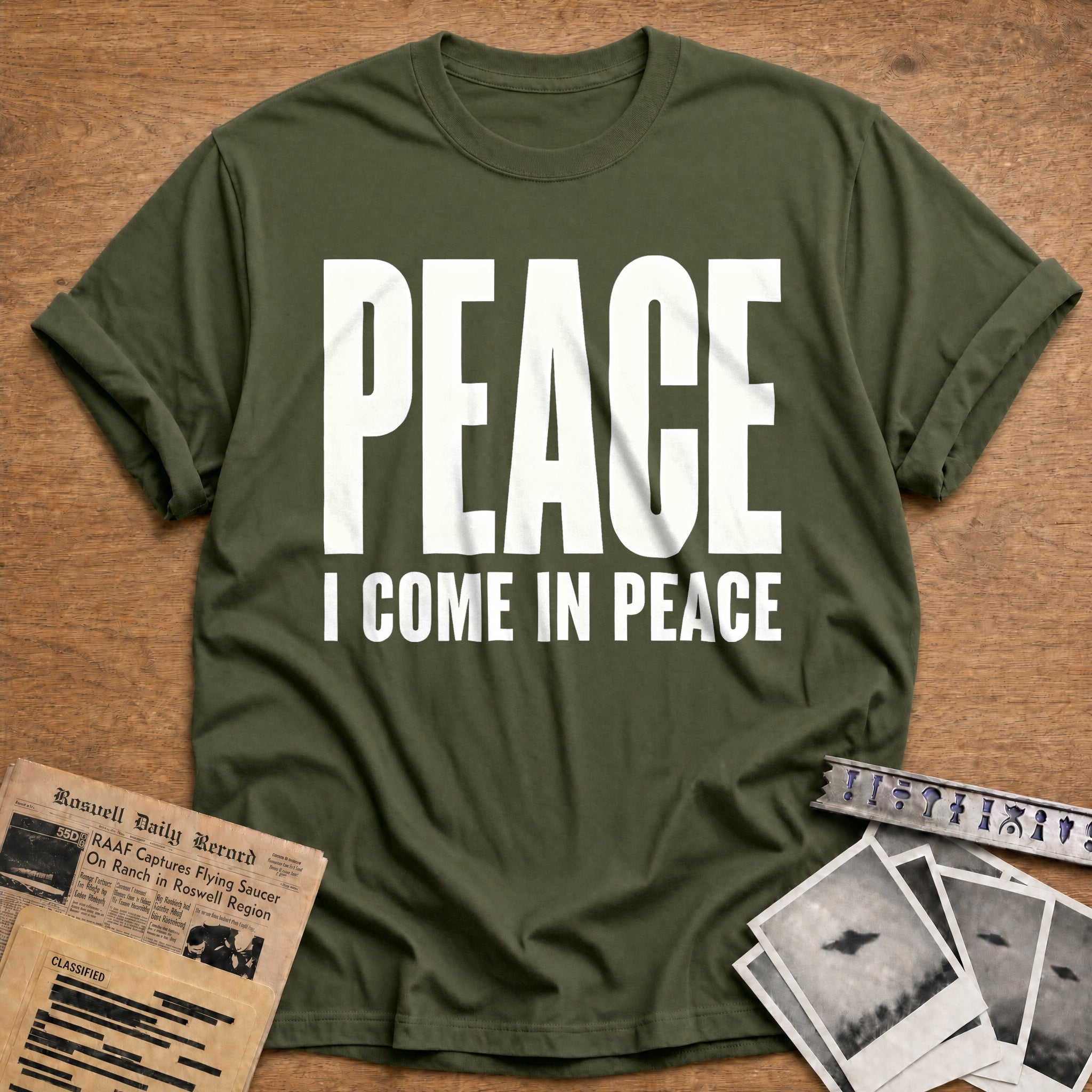I Come In Peace 90 T-Shirt - Military Green