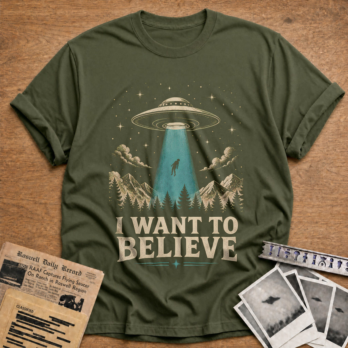 I Want To Believe 99 T-Shirt - Military Green
