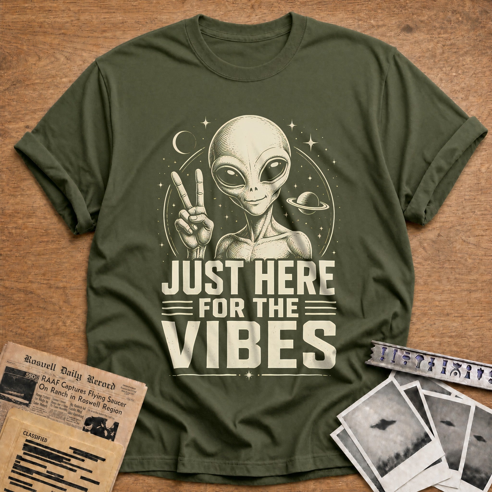 Just Here For The Vibes 12 T-Shirt - Military Green