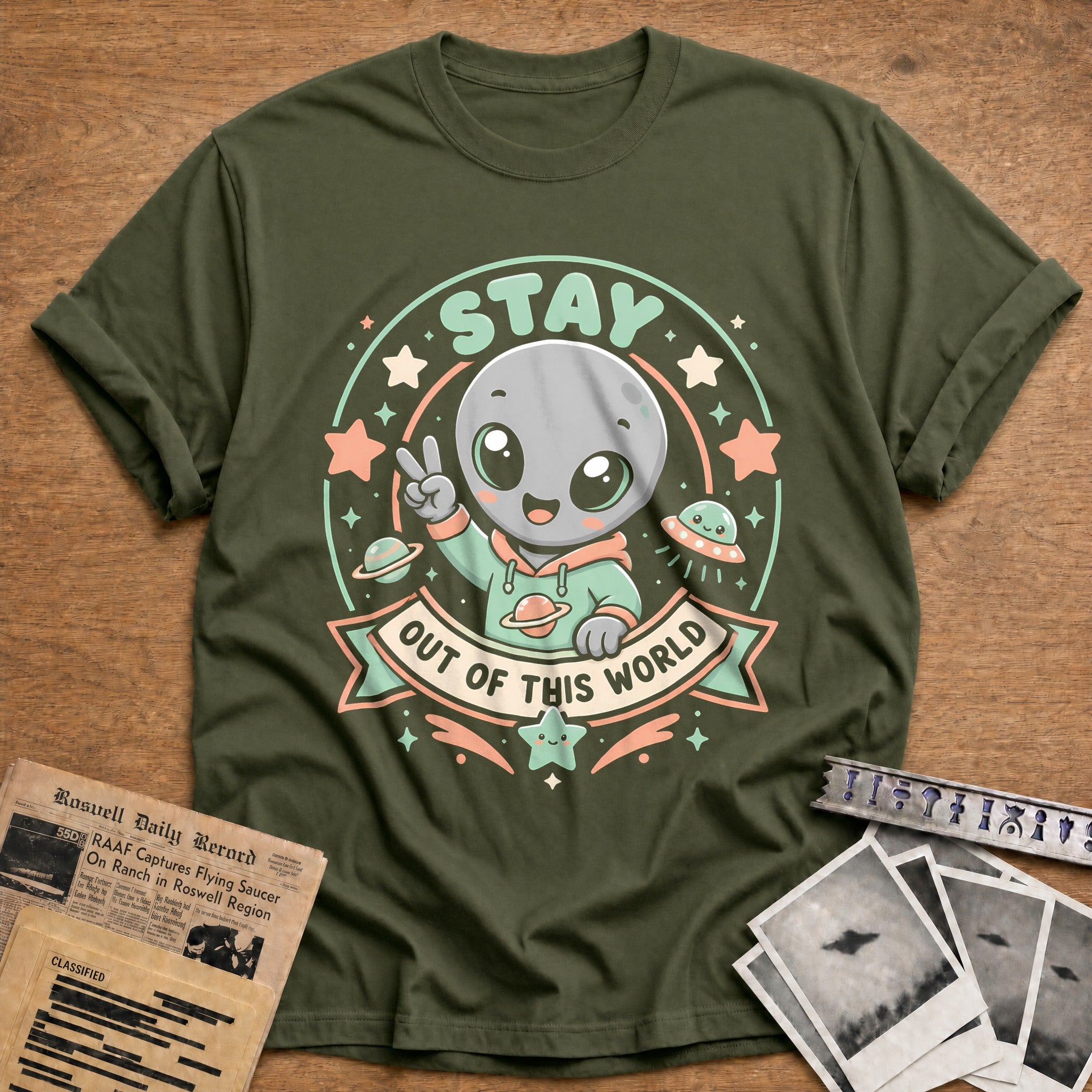 Kawaii Alien Mint 96 T-Shirt - Military Green