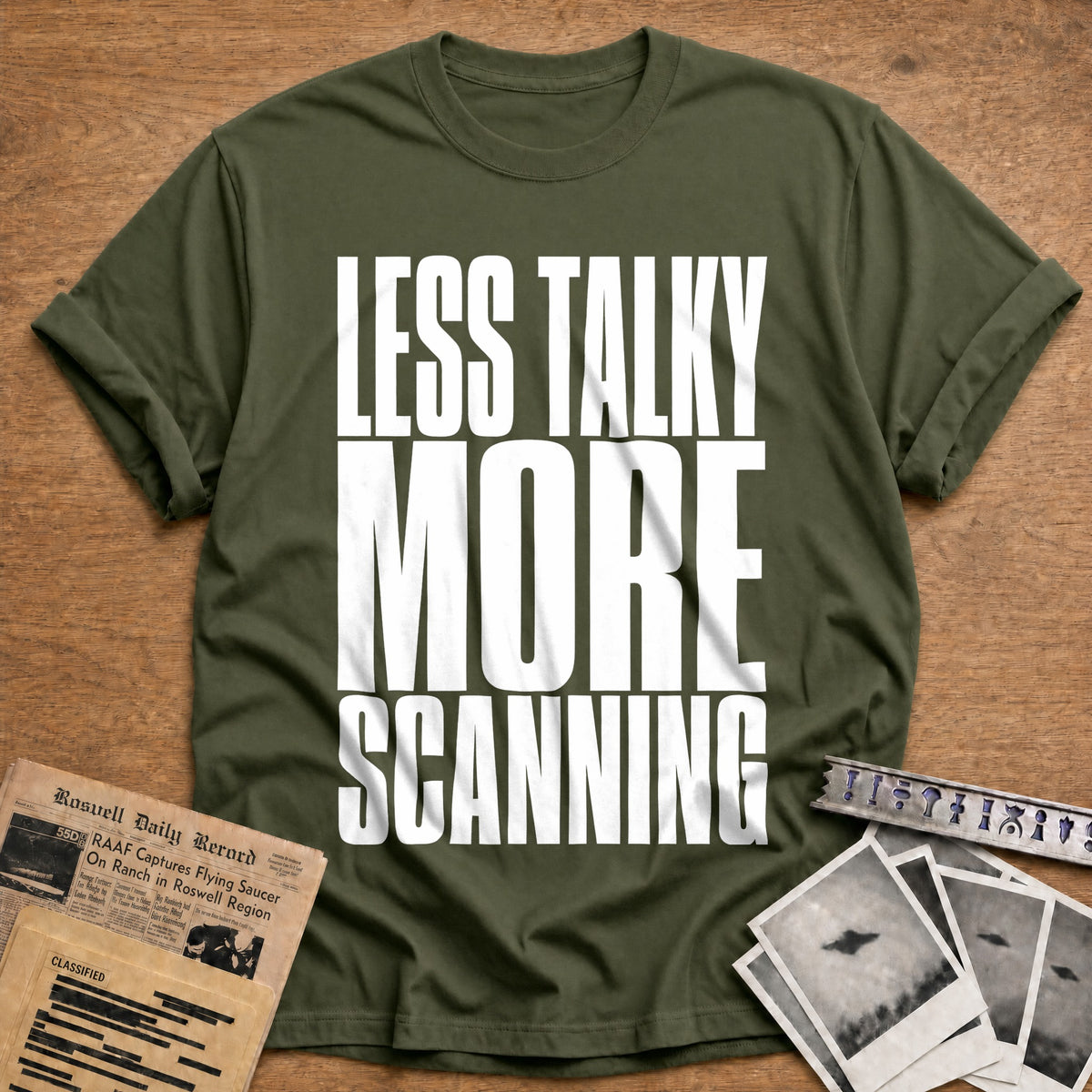Less Talky More Scanning 83 T-Shirt - Military Green