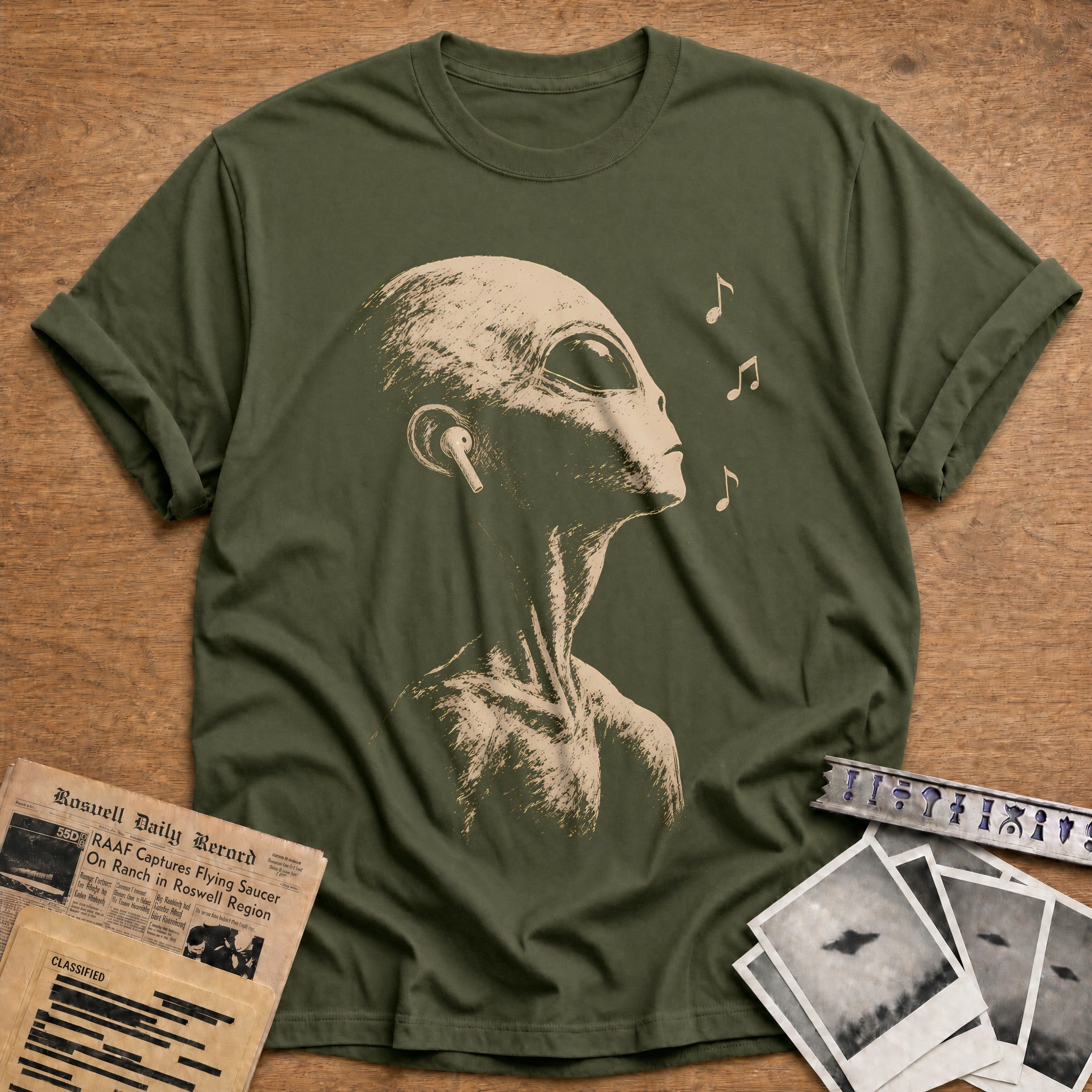 Listening to the Cosmos T-Shirt - Military Green