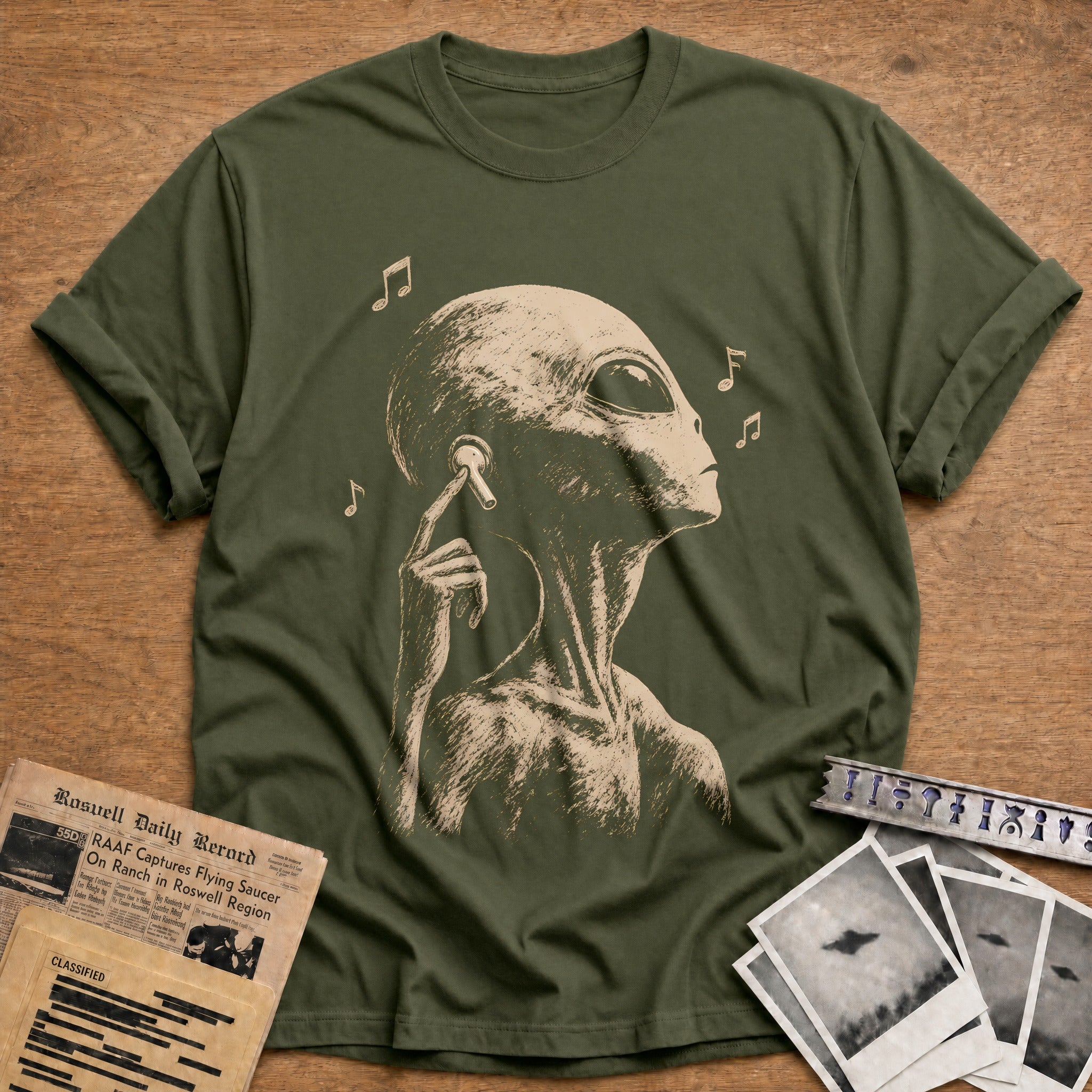 Listening to the Stars T-Shirt - Military Green