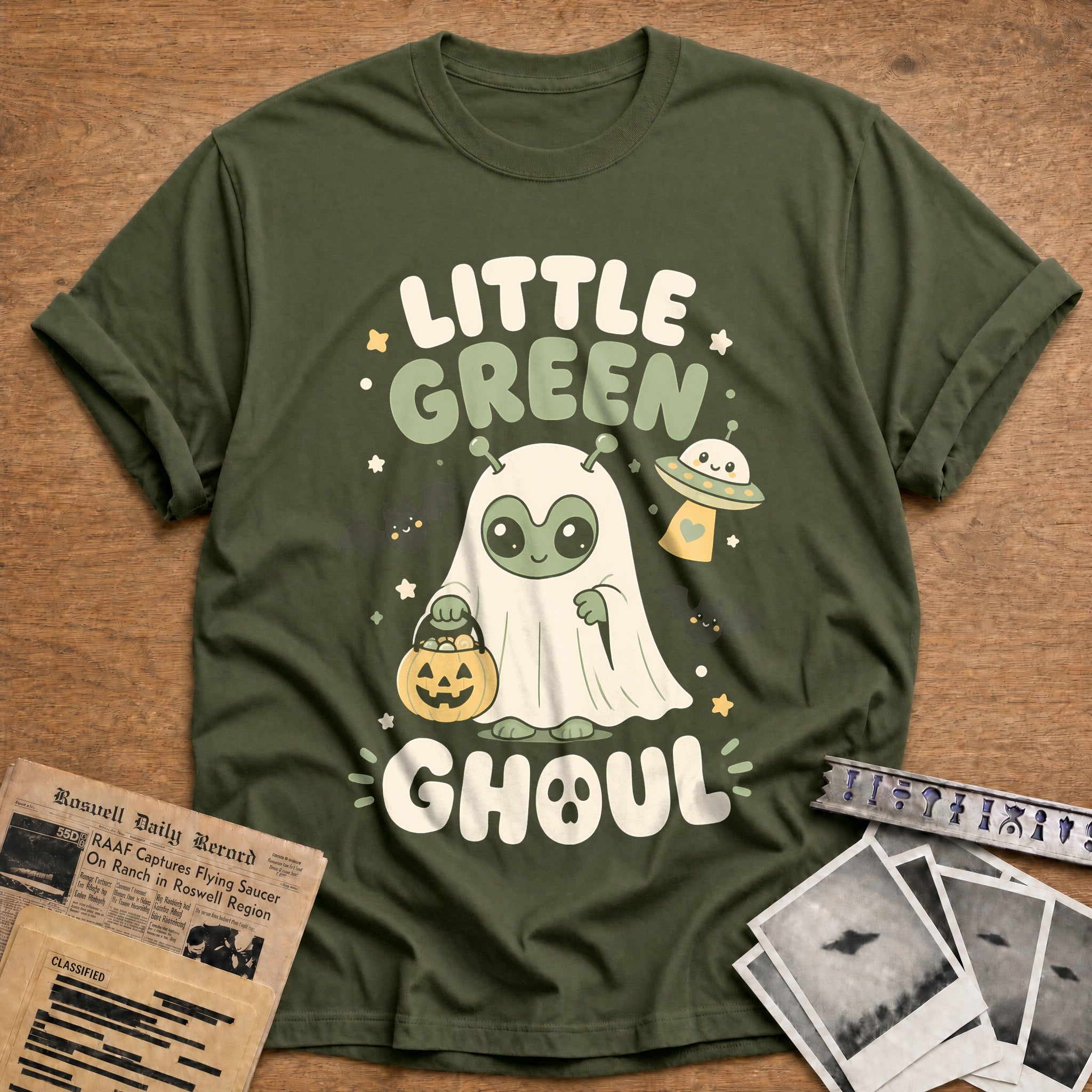 Little Green Ghoul Kawaii 25 T-Shirt - Military Green