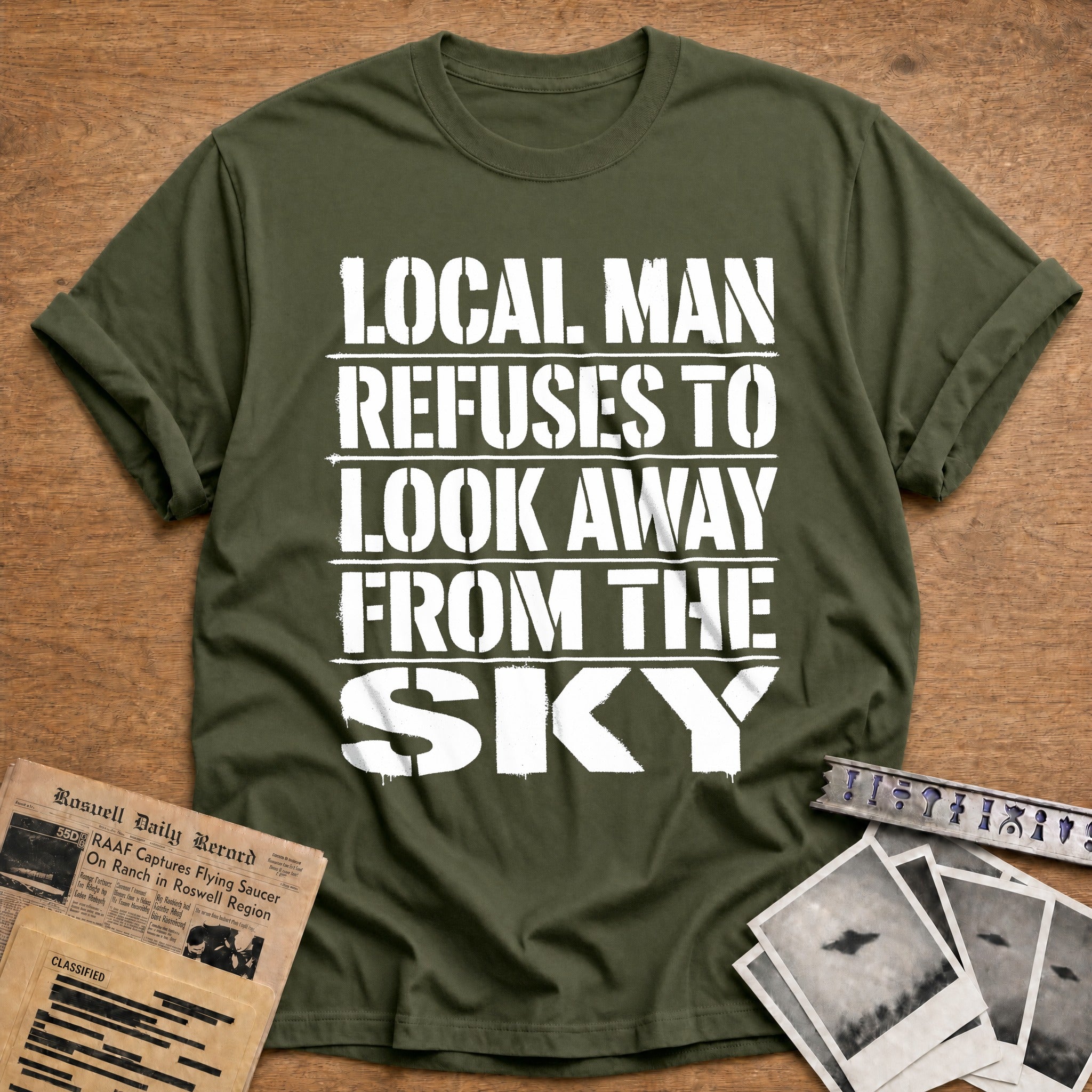 Local Man Refuses To Look Away - Military Green