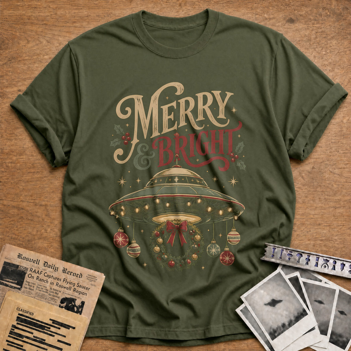 Merry And Bright 56 T-Shirt - Military Green