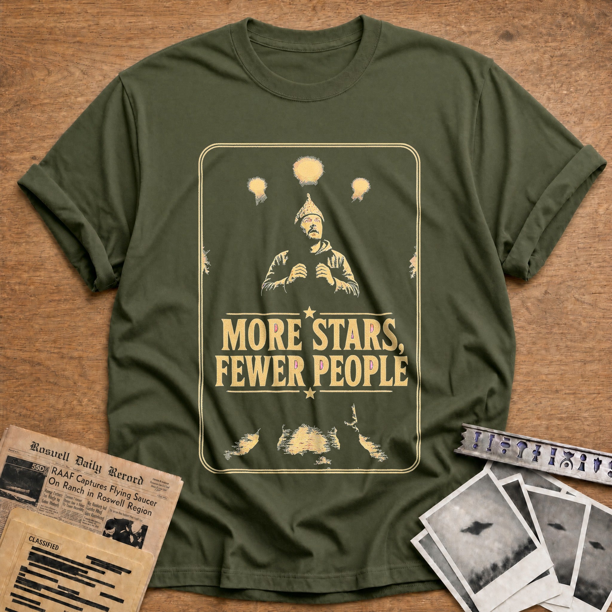 More Stars Fewer People - Military Green