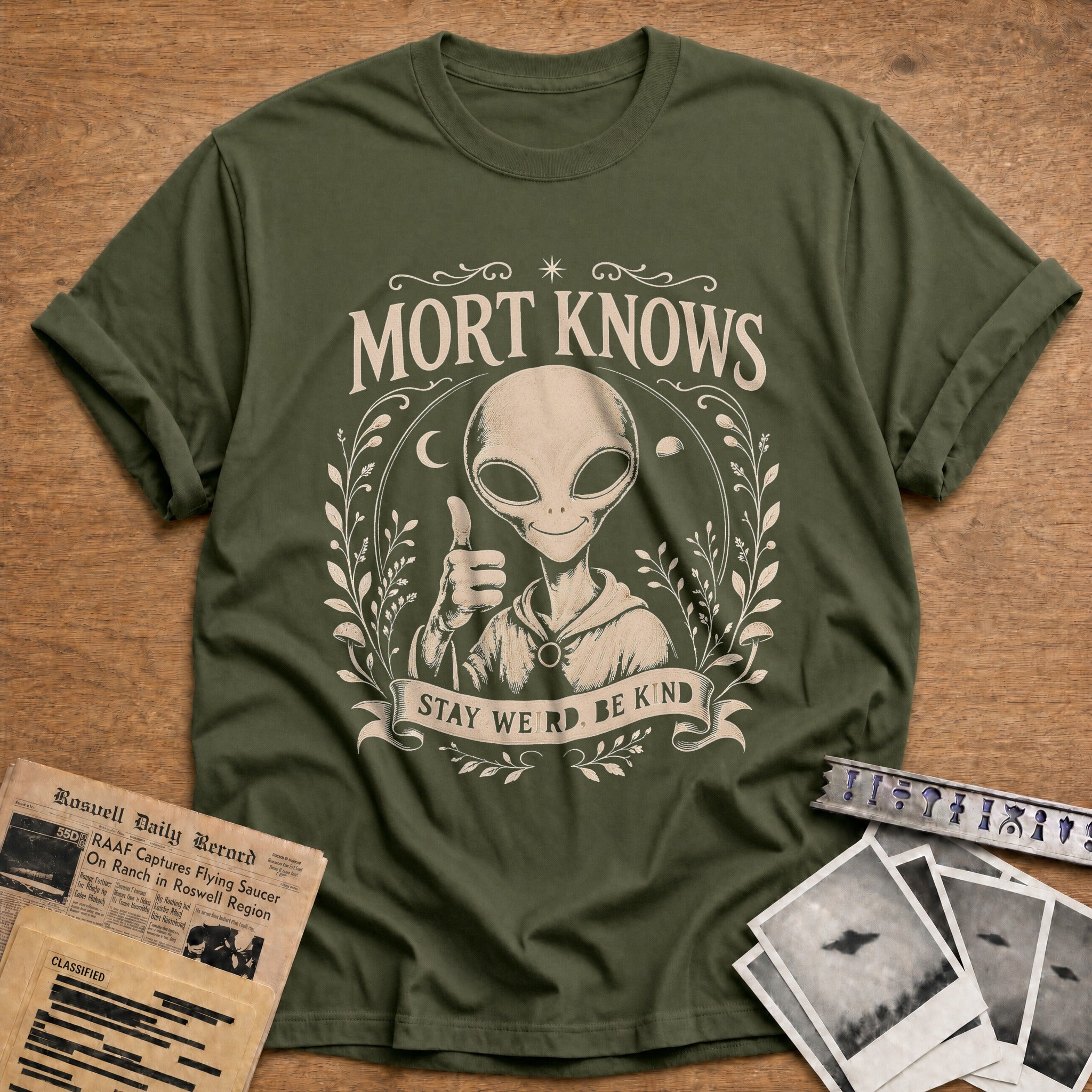 Mort Knows Stay Weird Be Kind - Military Green