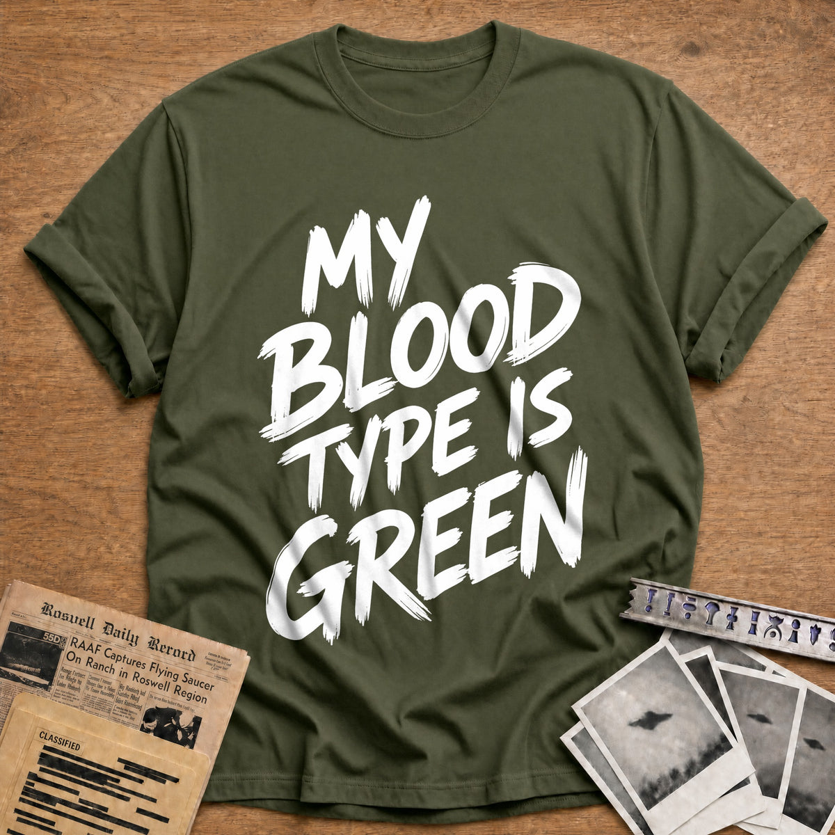 My Blood Type Is Green 68 T-Shirt - Military Green