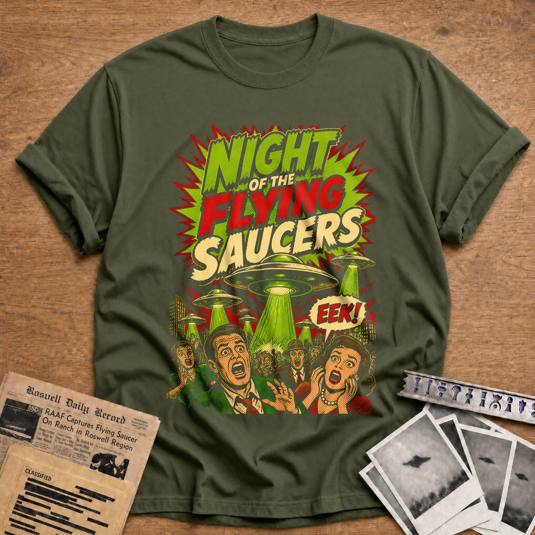 Night Of The Flying Saucers 12 T-Shirt - Military Green