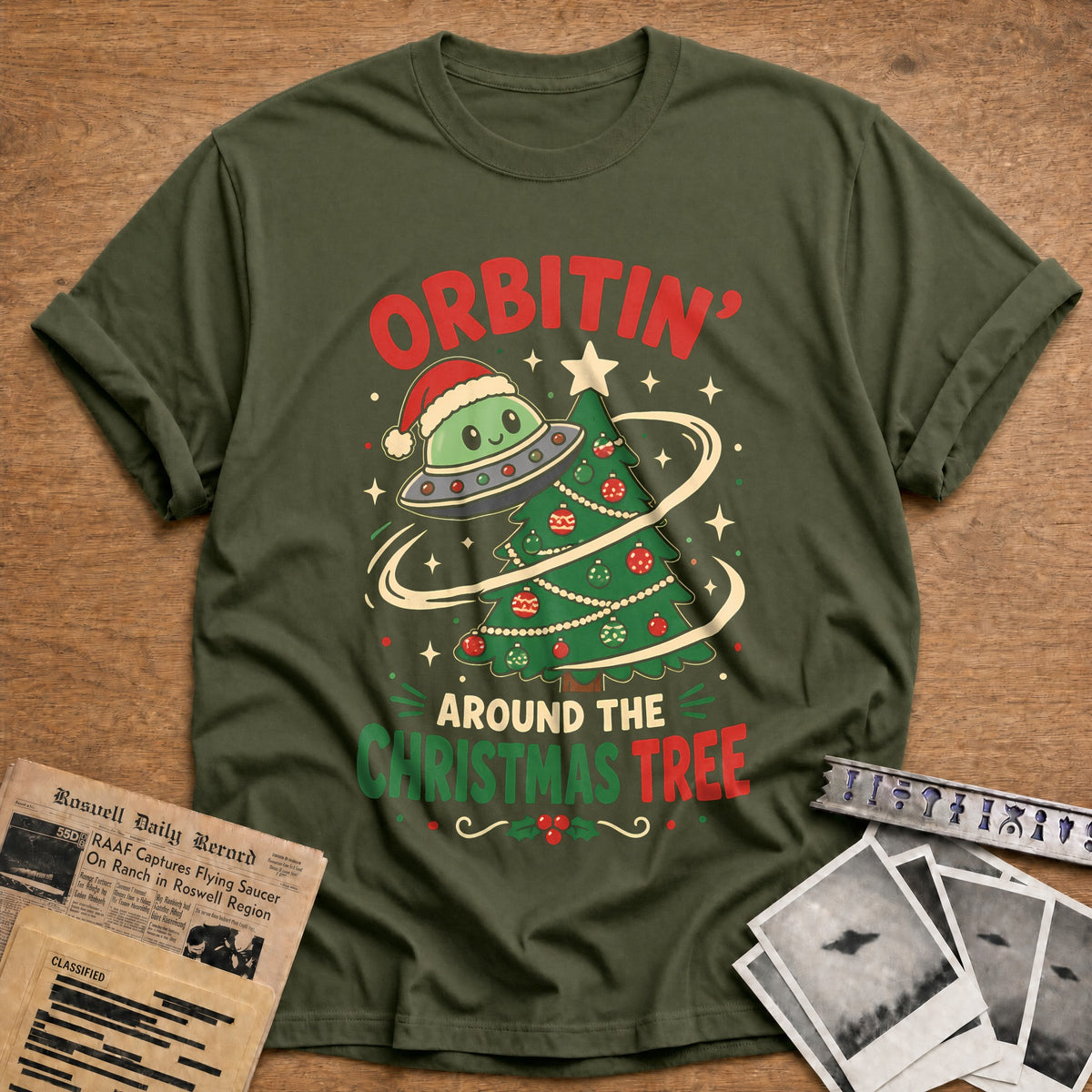 Orbitin' Around The Christmas Tree 25 T-Shirt - Military Green