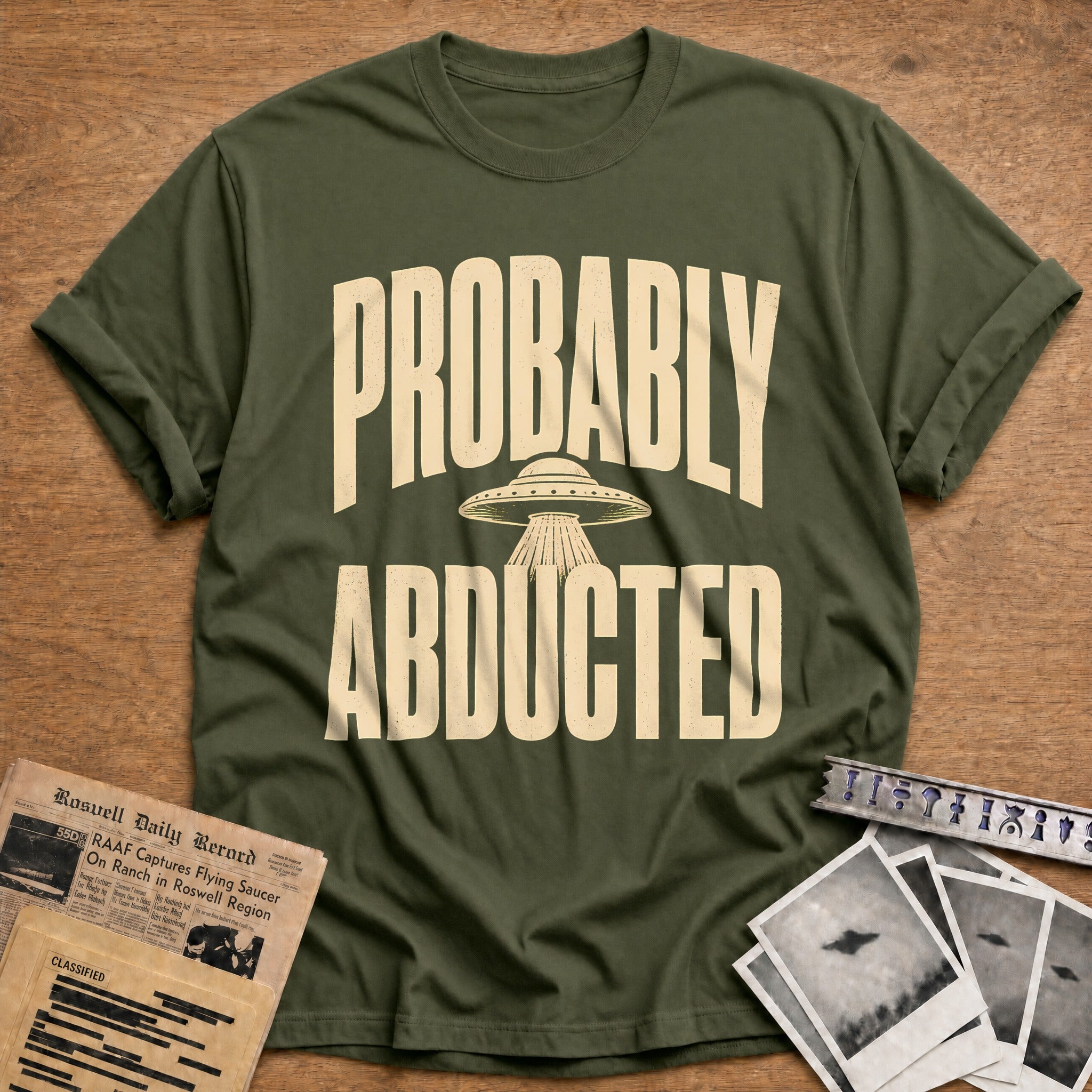 Probably Abducted 76 T-Shirt - Military Green
