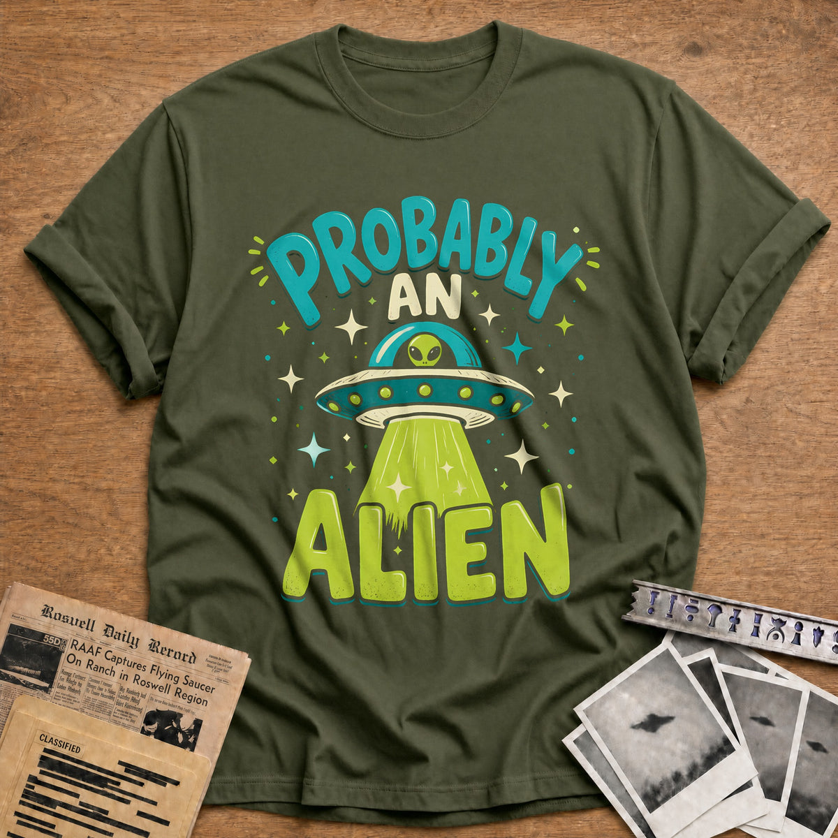 Probably An Alien 16 T-Shirt - Military Green
