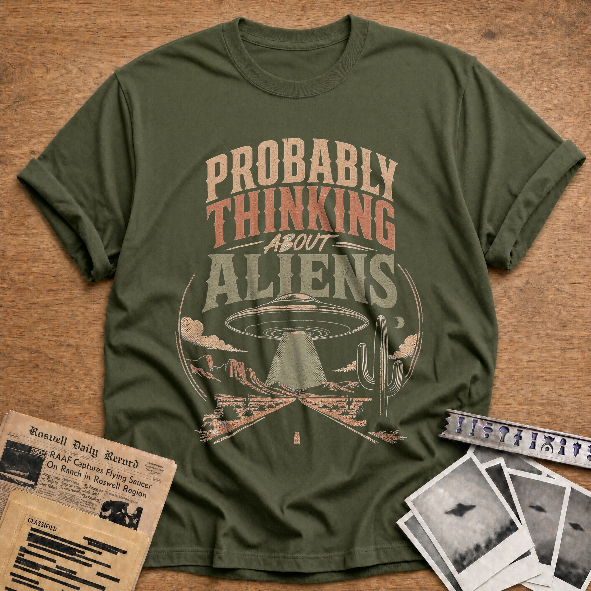 Probably Thinking About Aliens - Military Green