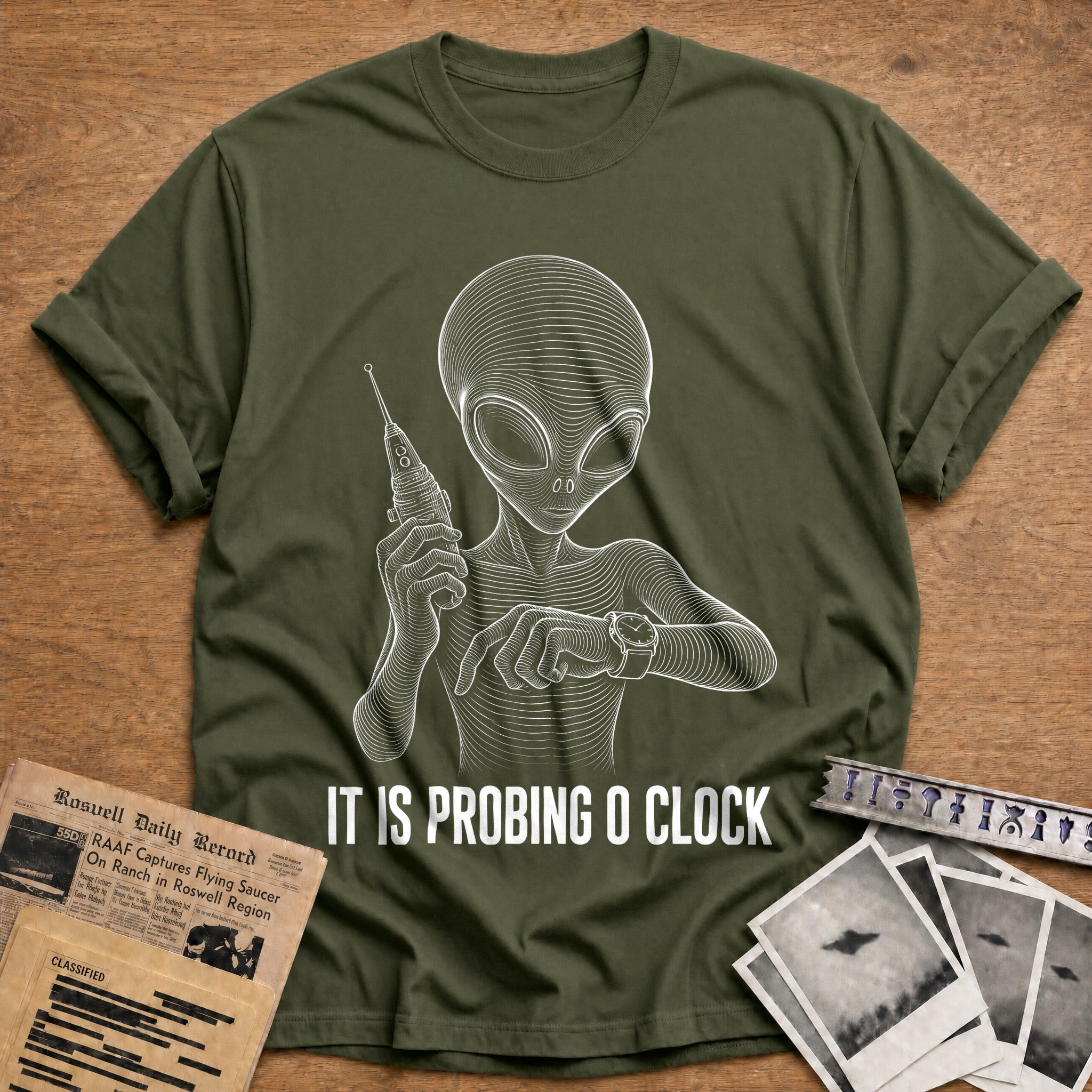 Probing O'Clock T-Shirt - Military Green