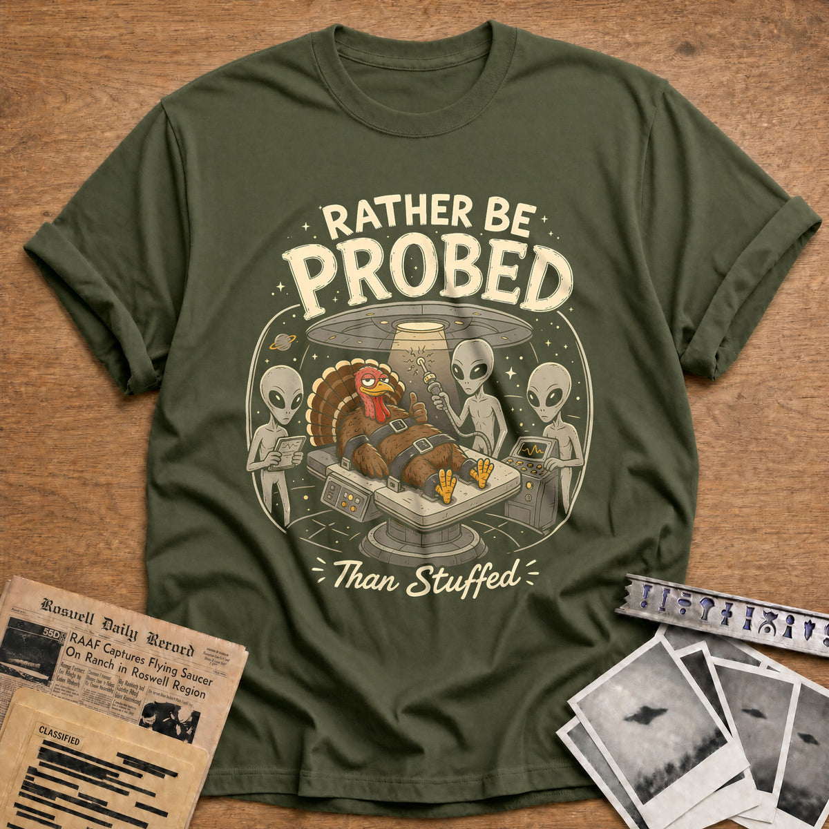 Rather Be Probed Than Stuffed 6 T-Shirt - Military Green