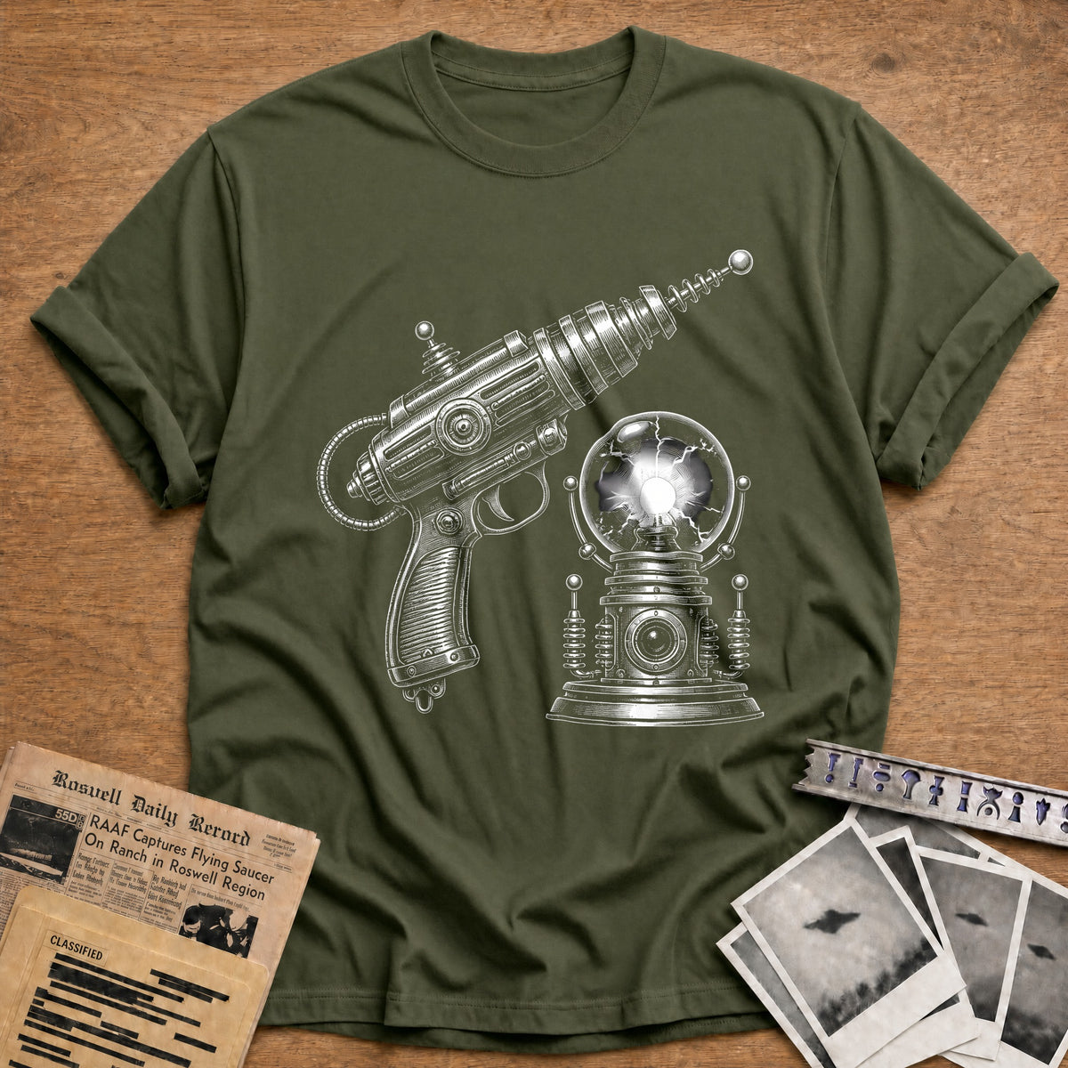 Ray Gun And Plasma Orb 79 T-Shirt - Military Green