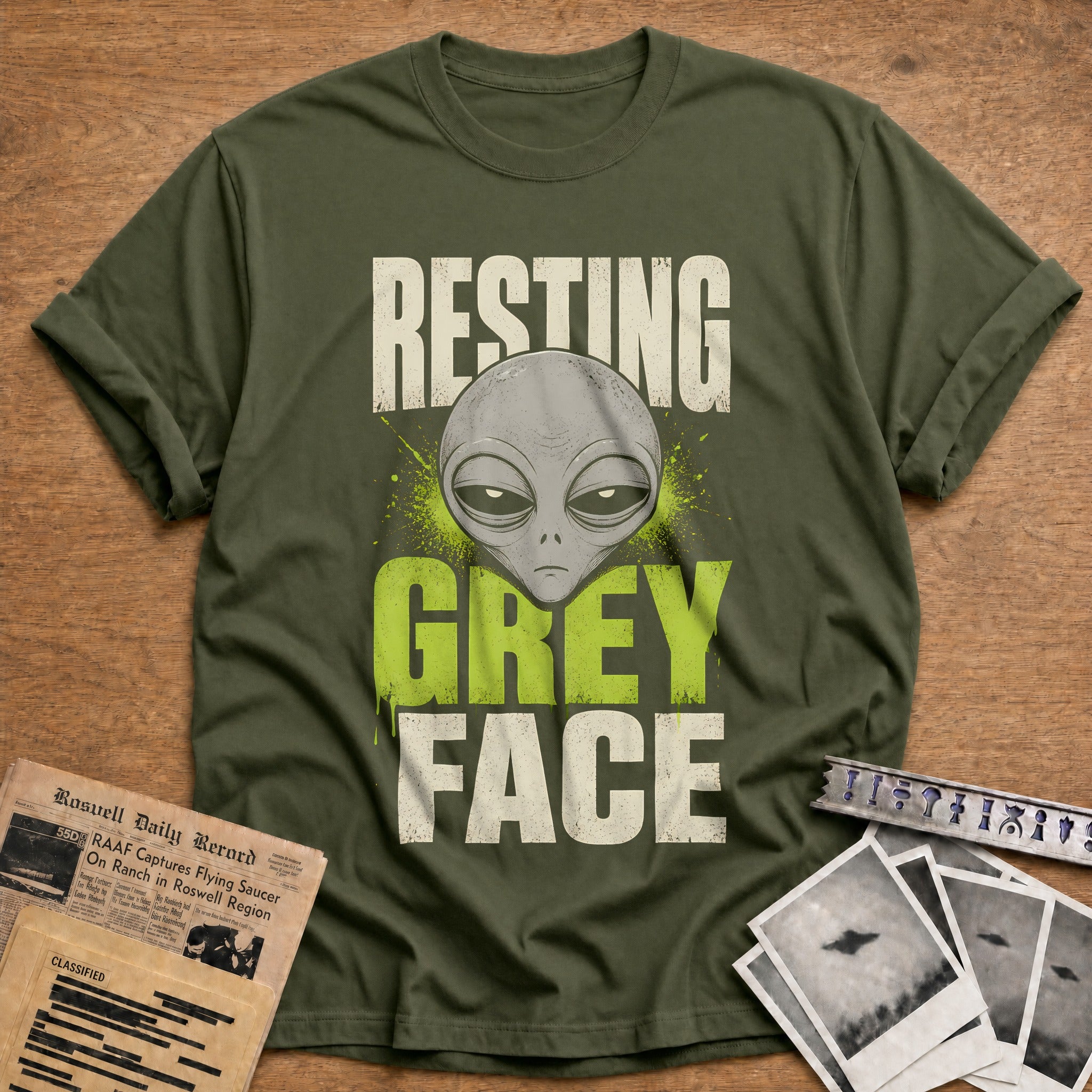 Resting Grey Face 22 T-Shirt - Military Green