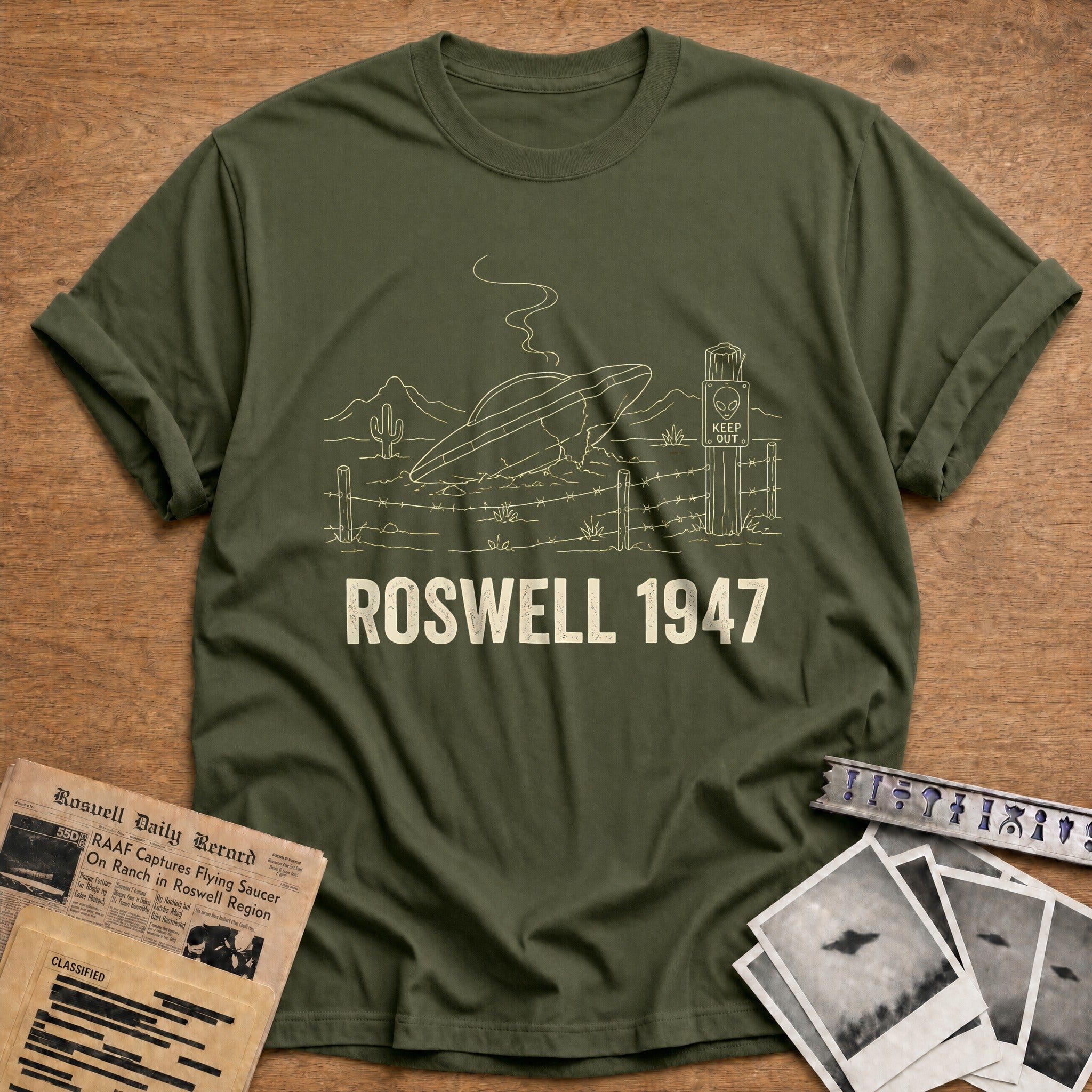 Roswell 1947 70 T-Shirt - Military Green
