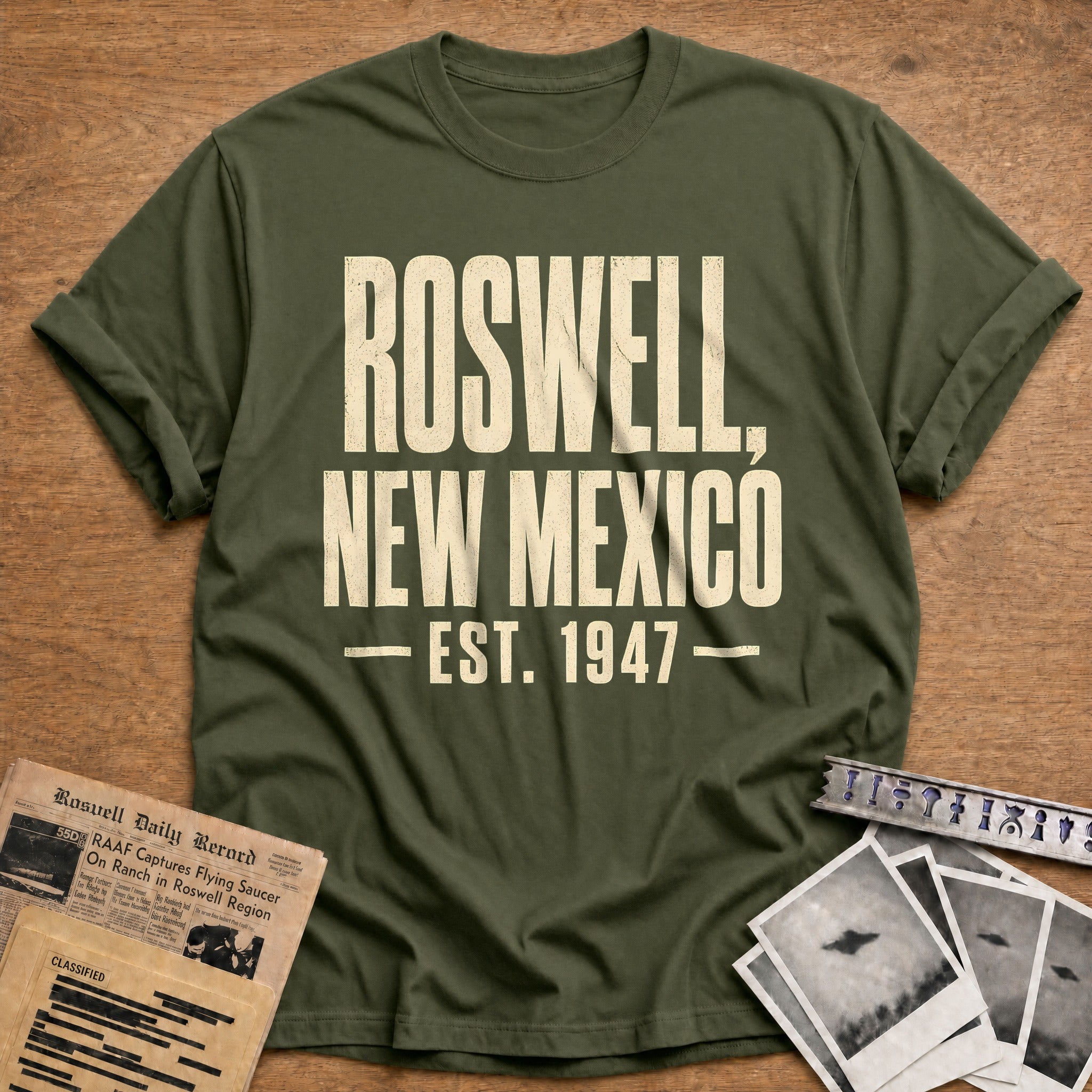 Roswell Est 1947 90 T-Shirt - Military Green