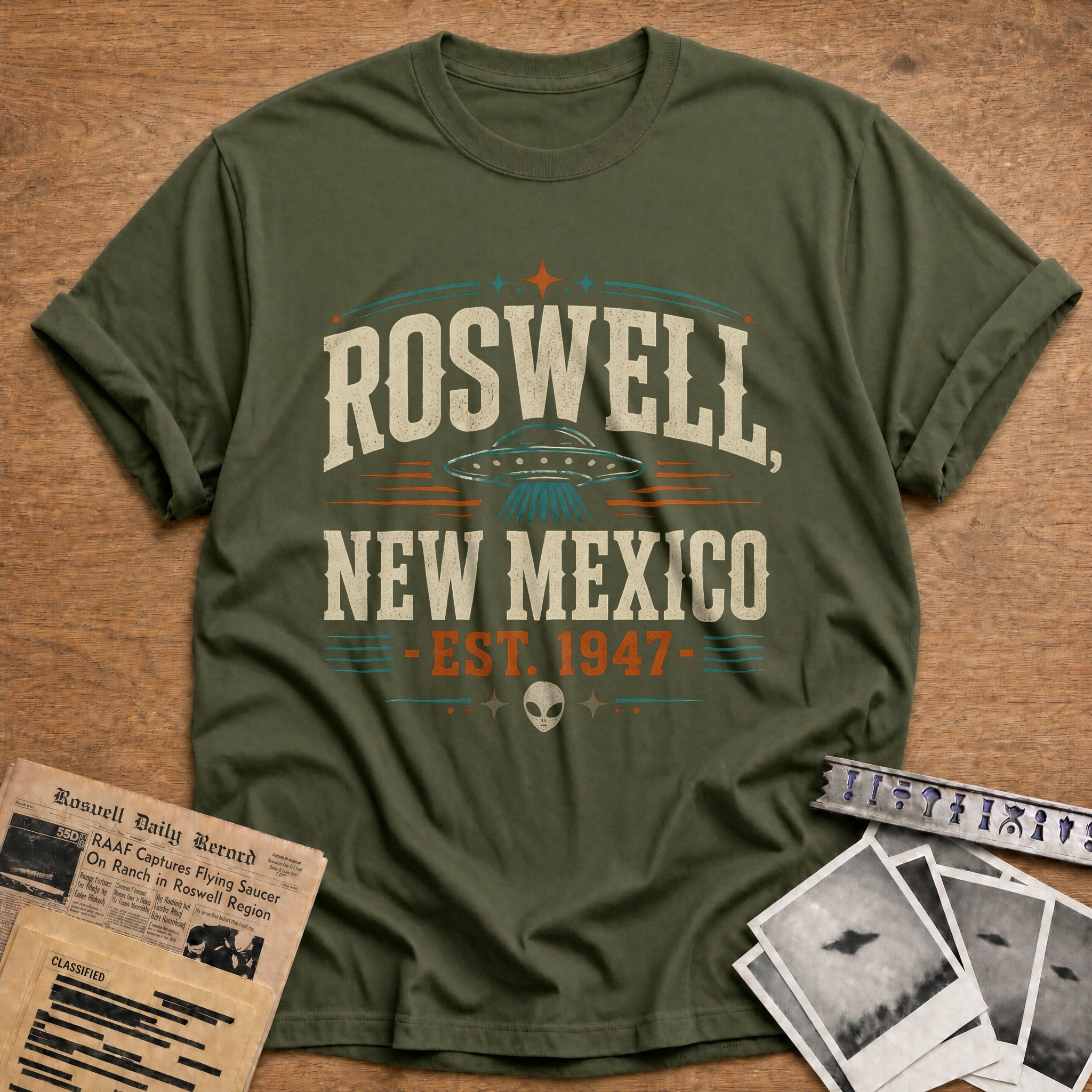 Roswell New Mexico Est 1947 60 T-Shirt - Military Green