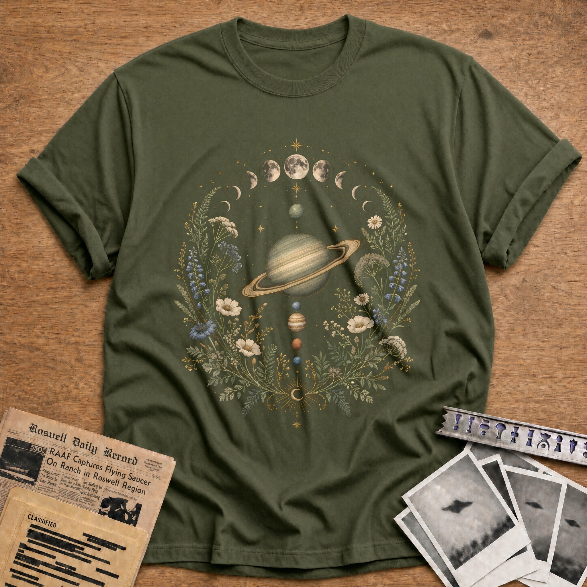 Saturn Moon Phases 23 T-Shirt - Military Green