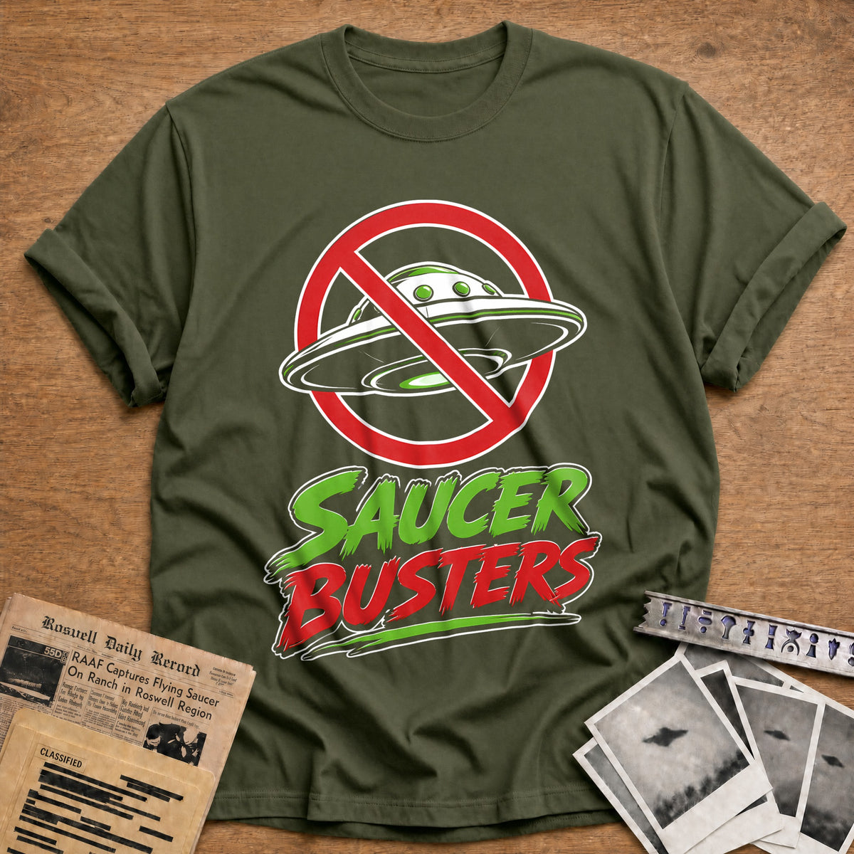 Saucer Busters 98 T-Shirt - Military Green