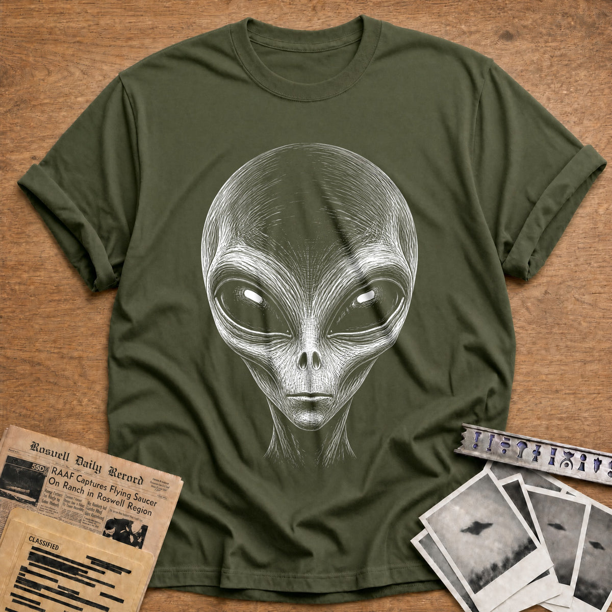 Scratchboard Grey 70 T-Shirt - Military Green