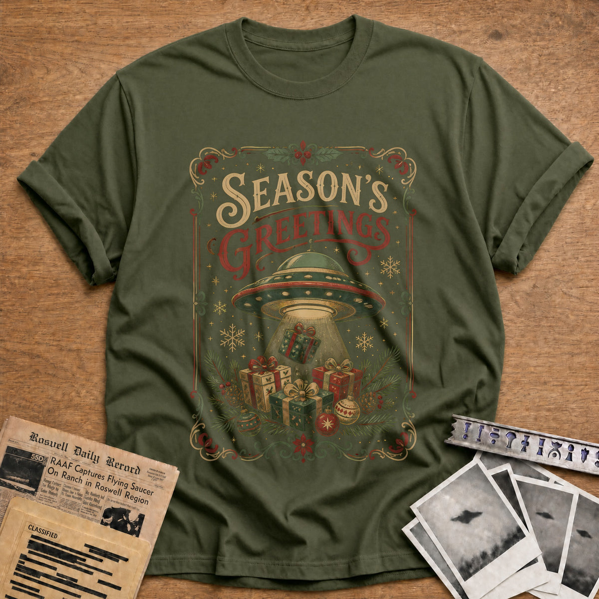Season's Greetings 64 T-Shirt - Military Green