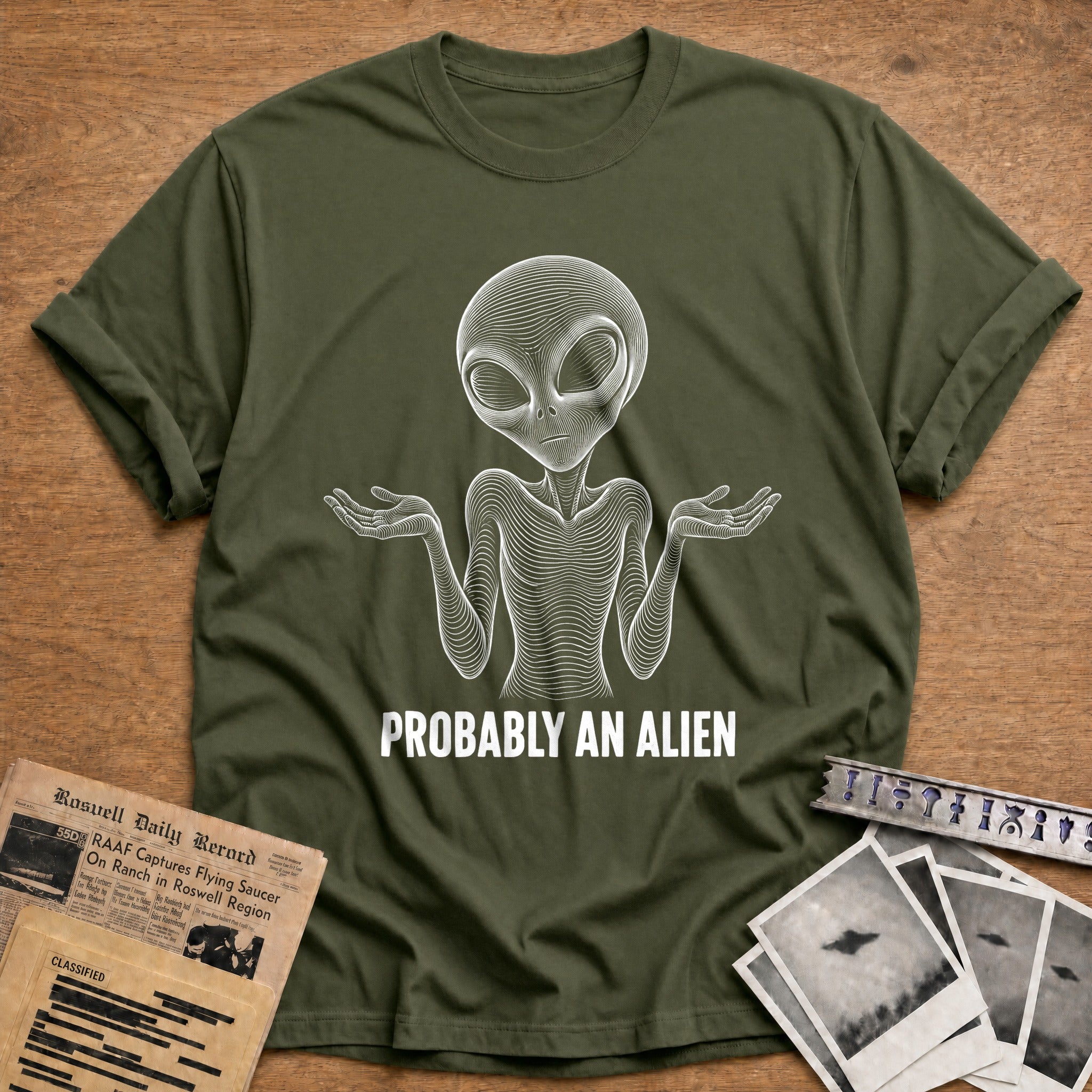 Shrug Gesture T-Shirt - Military Green