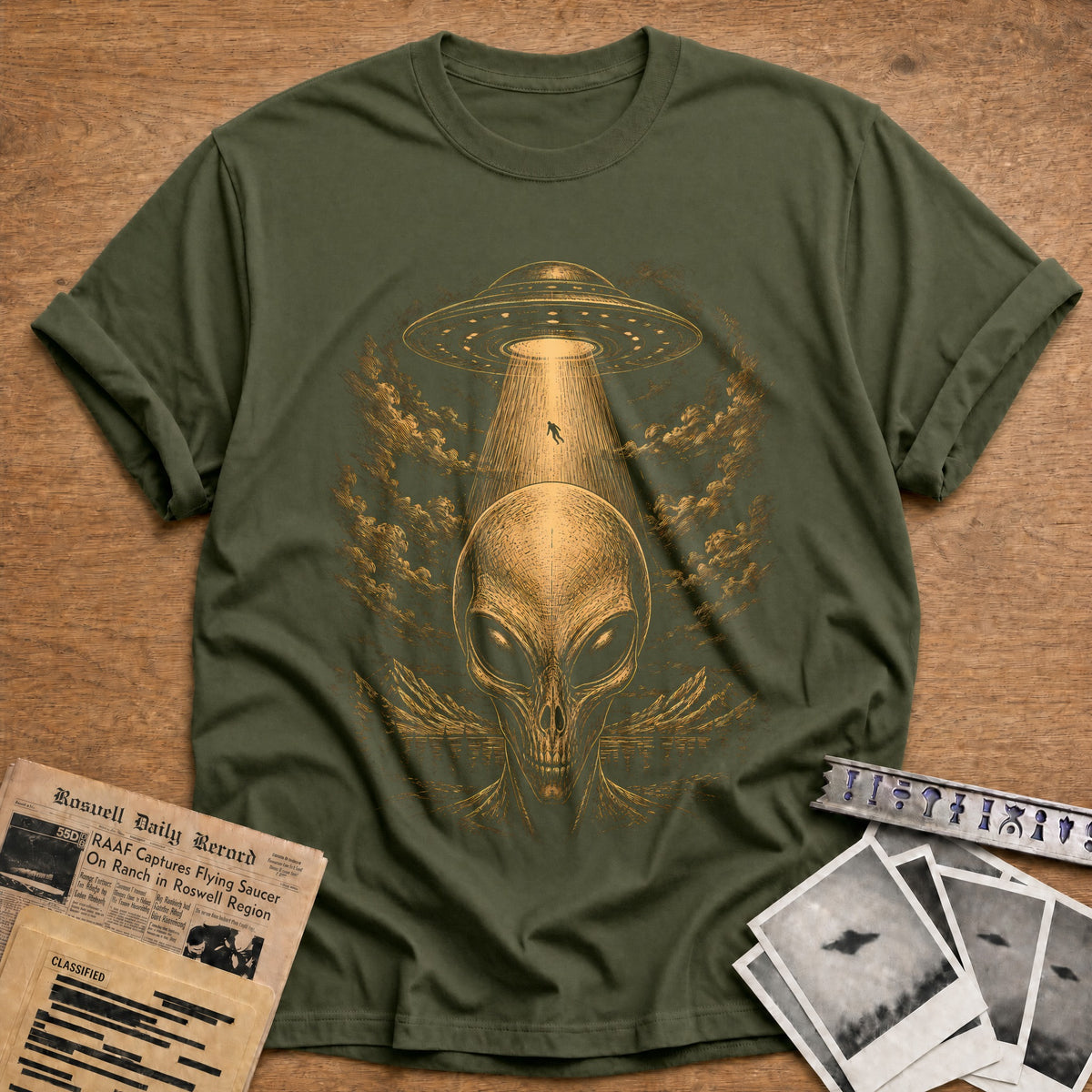 Skull Abduction Beam 79 T-Shirt - Military Green