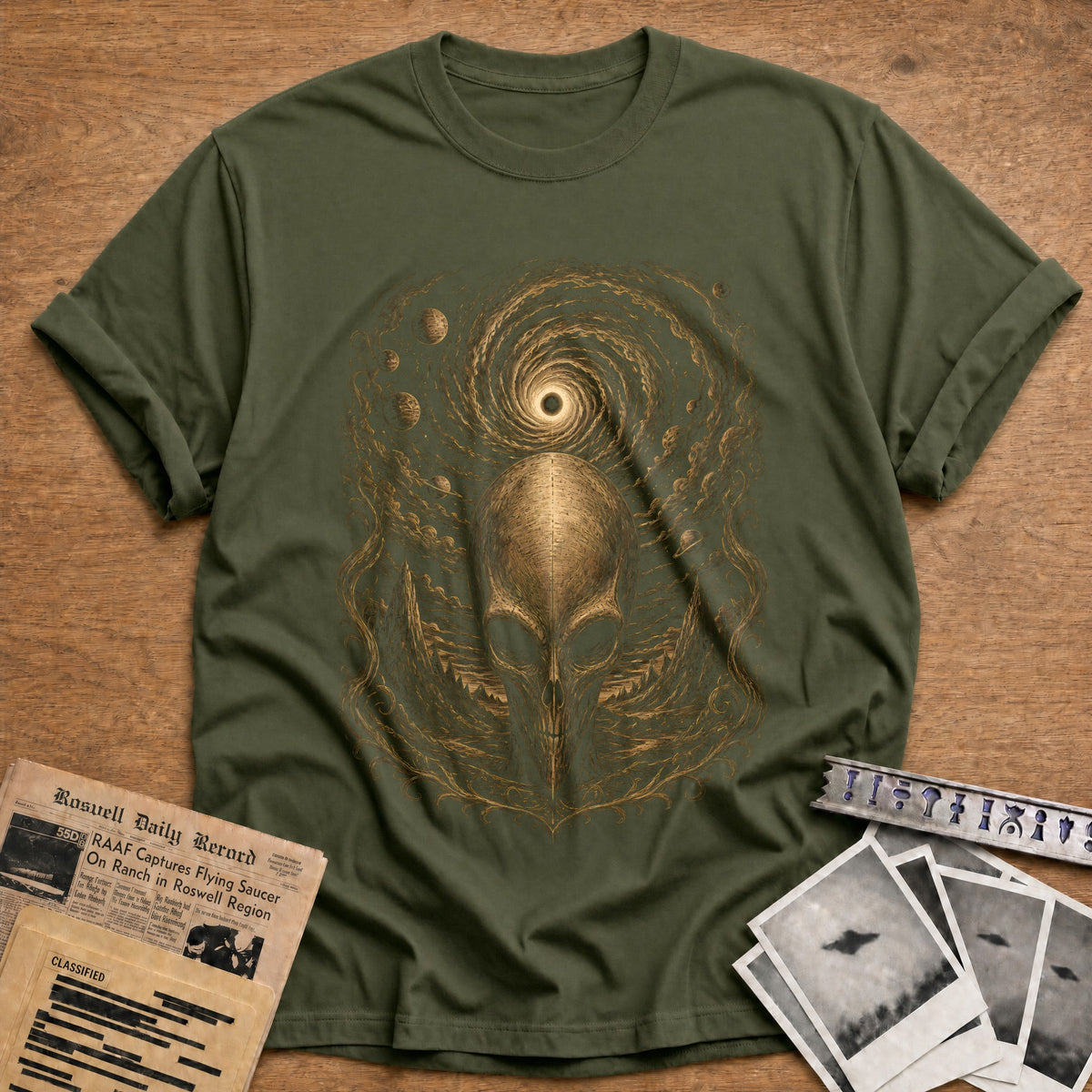 Skull Wormhole 23 T-Shirt - Military Green