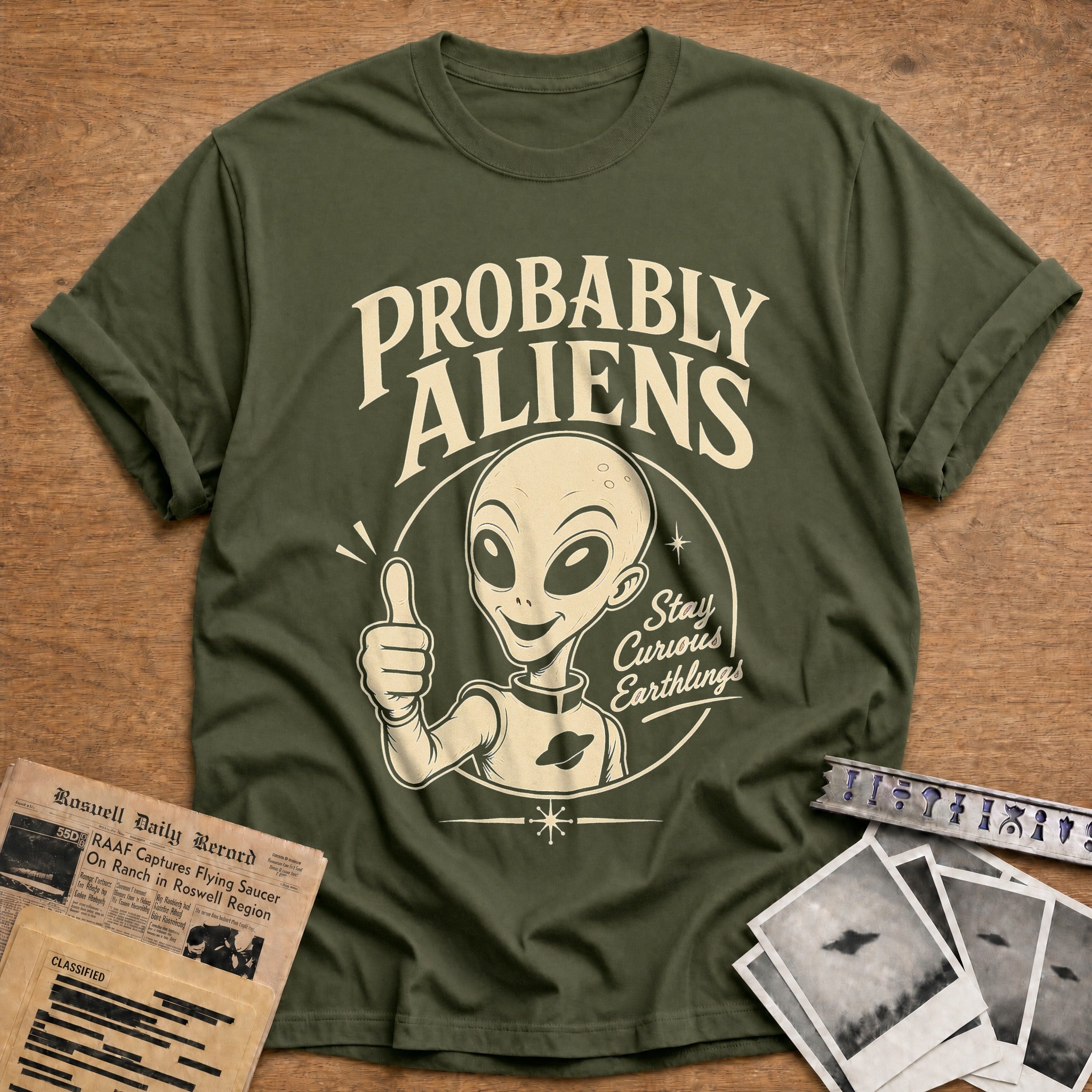 Stay Curious, Earthlings - Military Green
