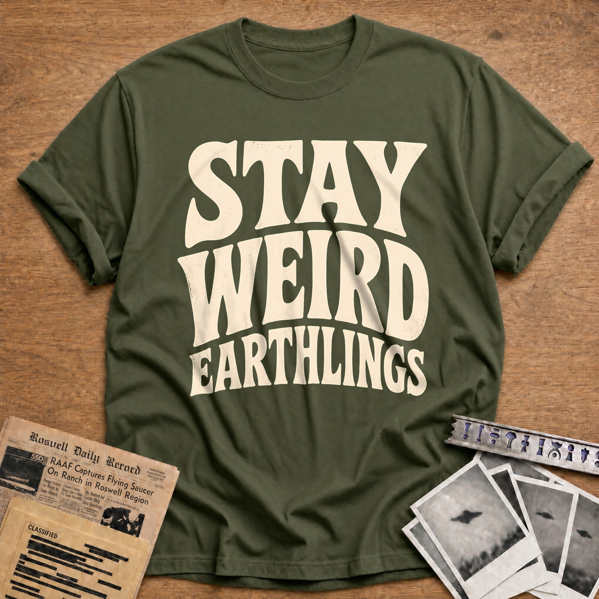 Stay Weird Earthlings 18 T-Shirt - Military Green