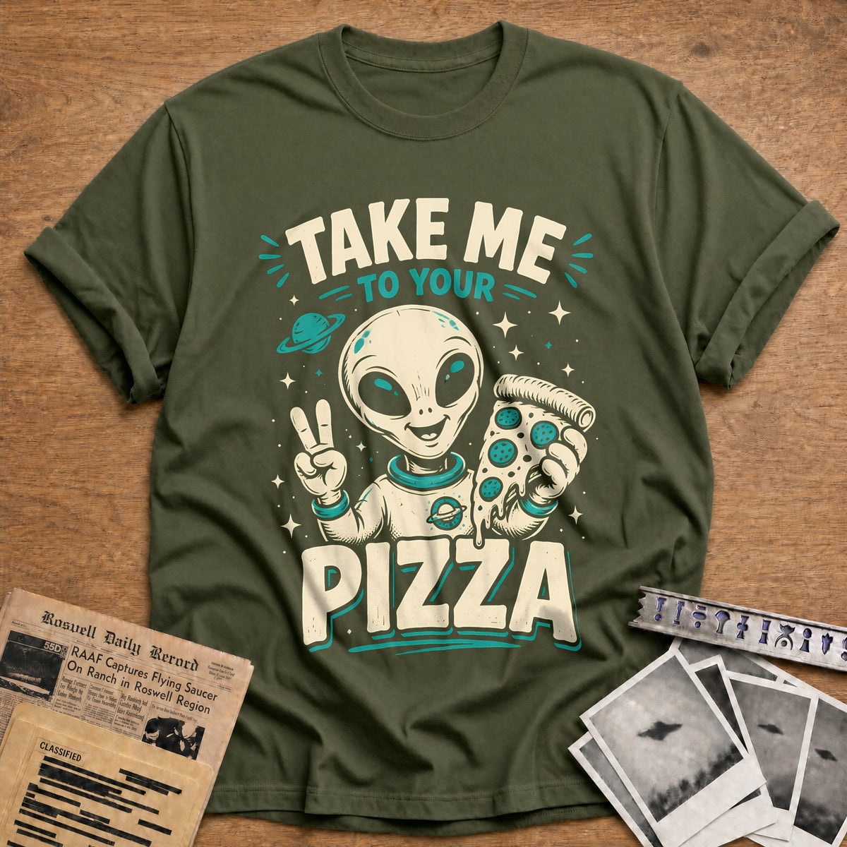 Take Me To Your Pizza 64 T-Shirt - Military Green