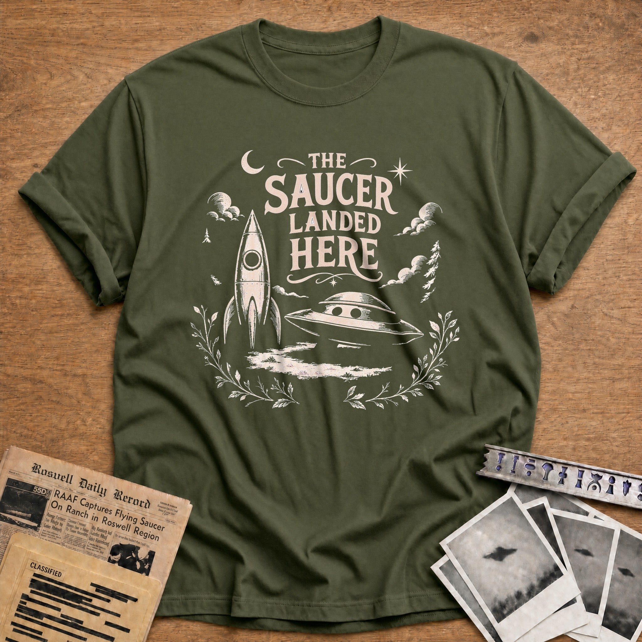 The Saucer Landed Here - Military Green