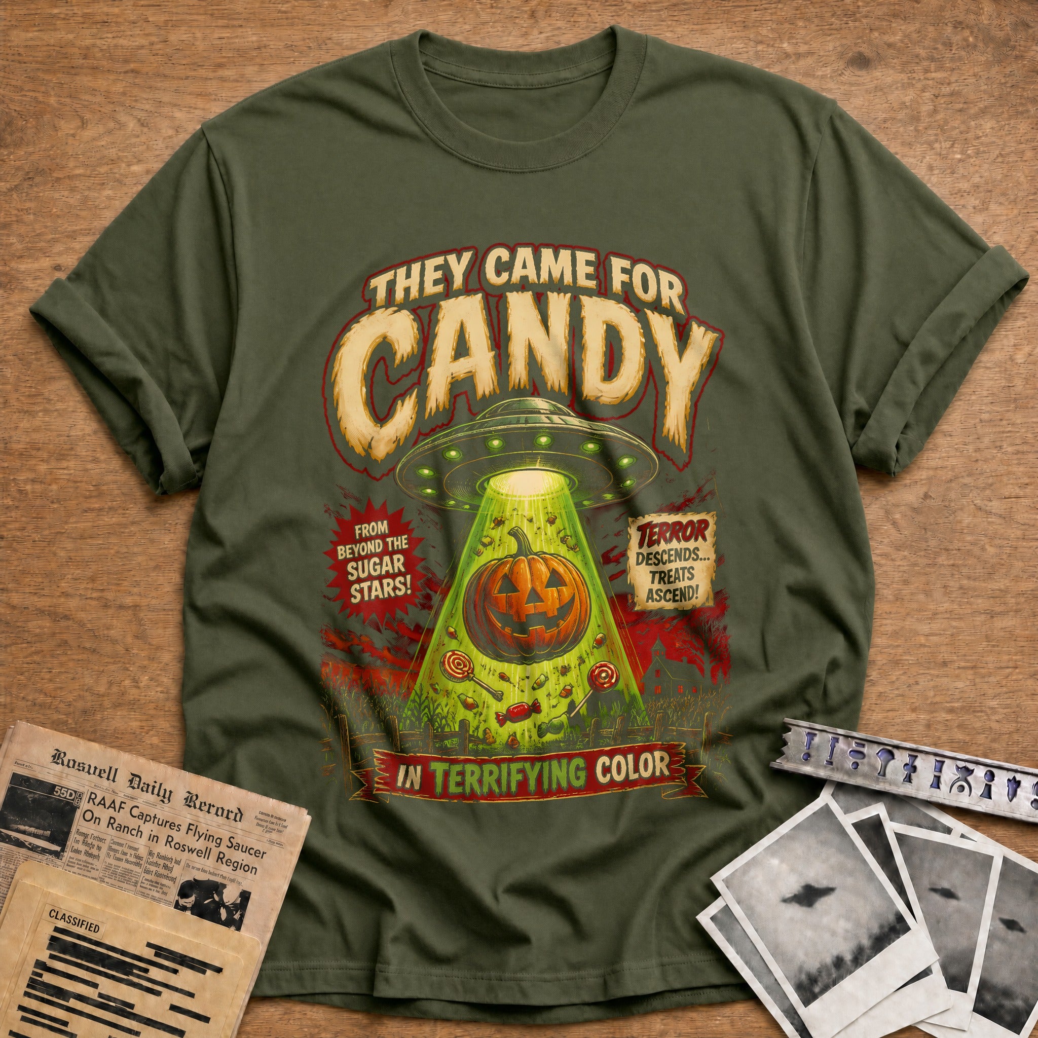 They Came For Candy 14 T-Shirt - Military Green