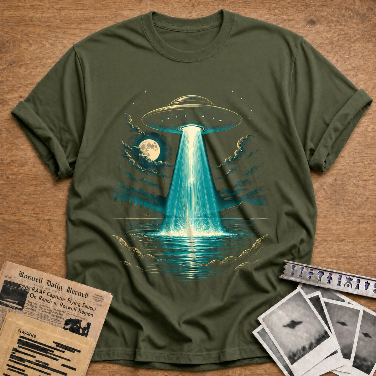 UFO Beam Water 50 T-Shirt - Military Green
