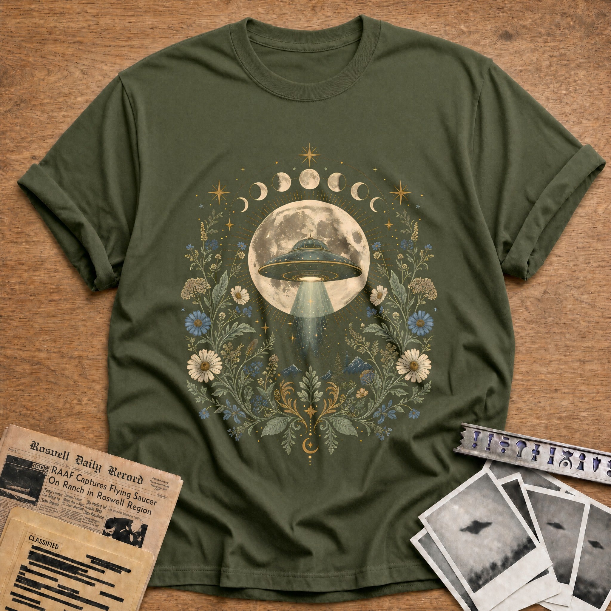 Ufo Full Moon 13 T-Shirt - Military Green