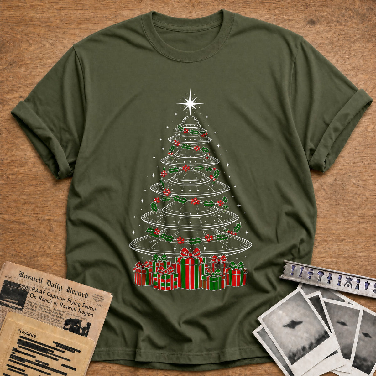 Ufo Gifts Garland Tree 36 T-Shirt - Military Green