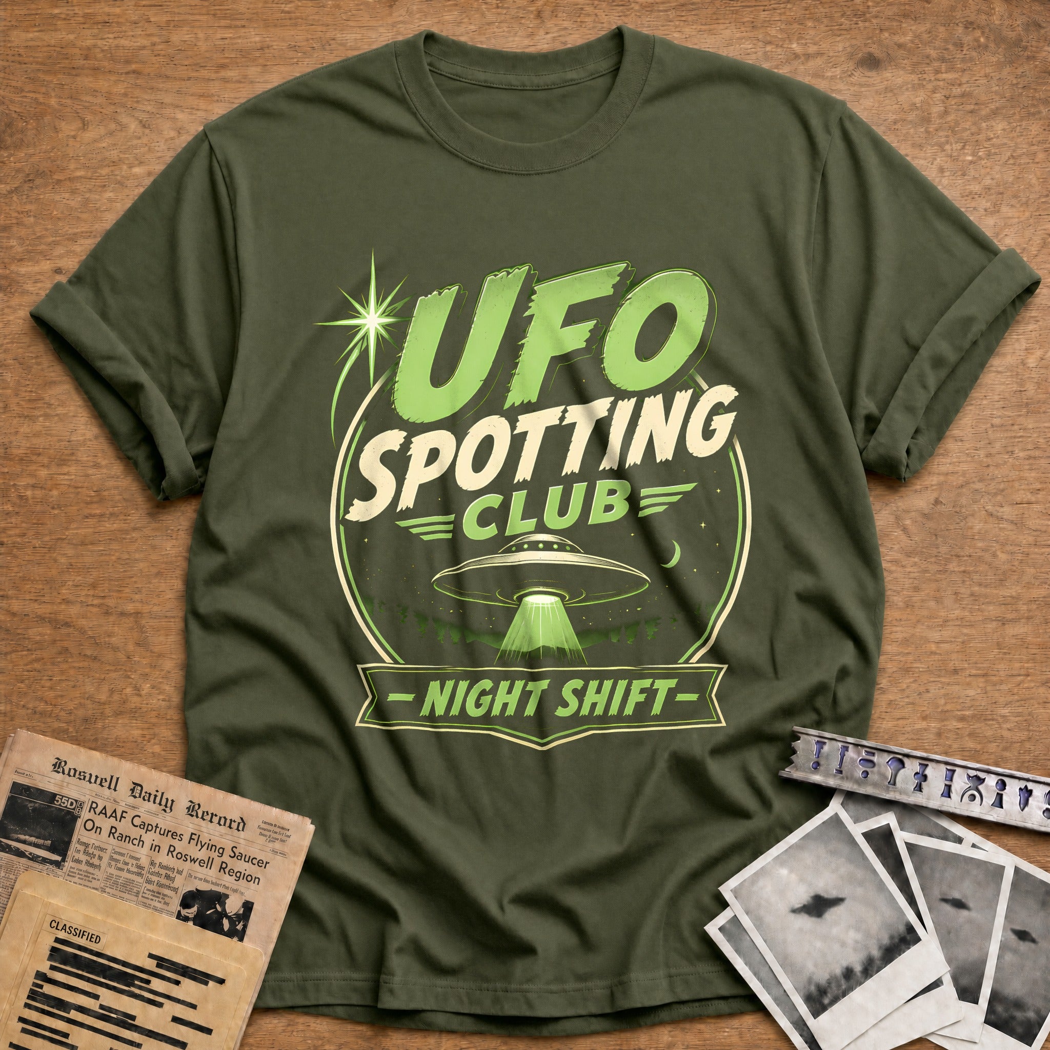 Ufo Spotting Club Night Shift 53 T-Shirt - Military Green