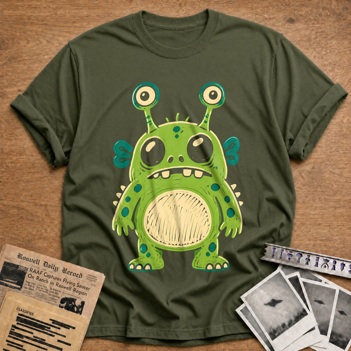 Ugly Doodle Alien 38 T-Shirt - Military Green